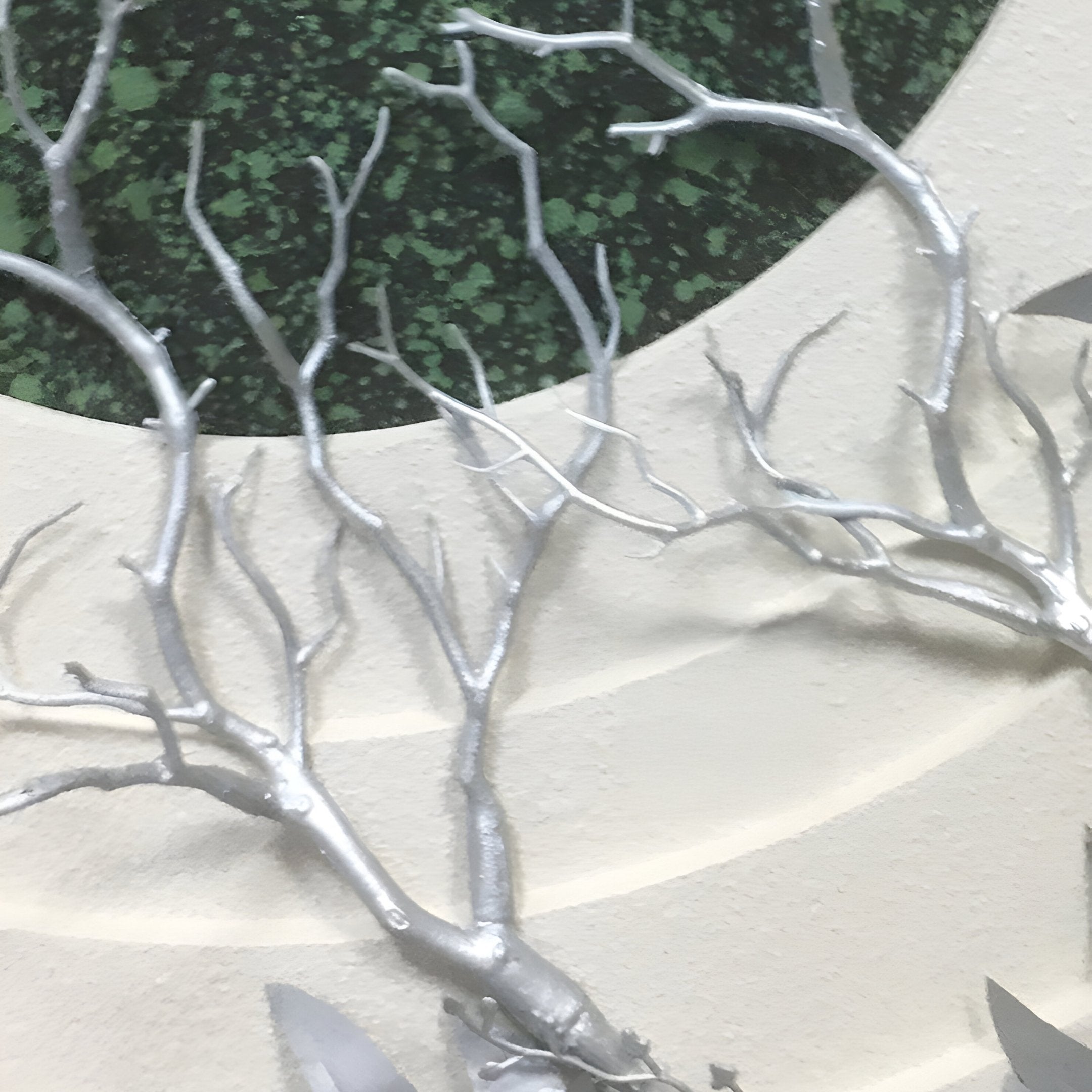 Aethera Silver Leaves Round Wood Carving 3D Wall Art