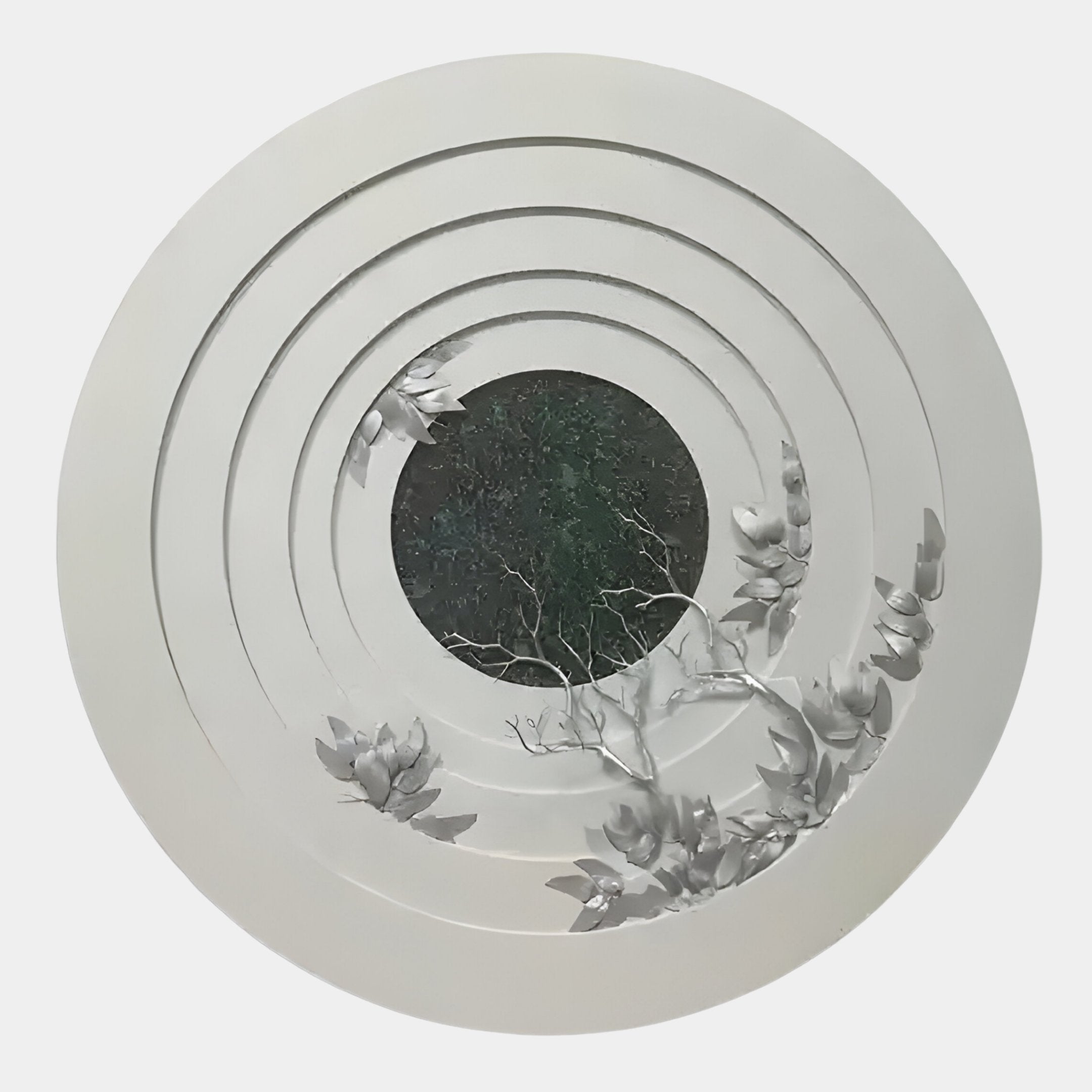 Aethera Silver Leaves Round Wood Carving 3D Wall Art