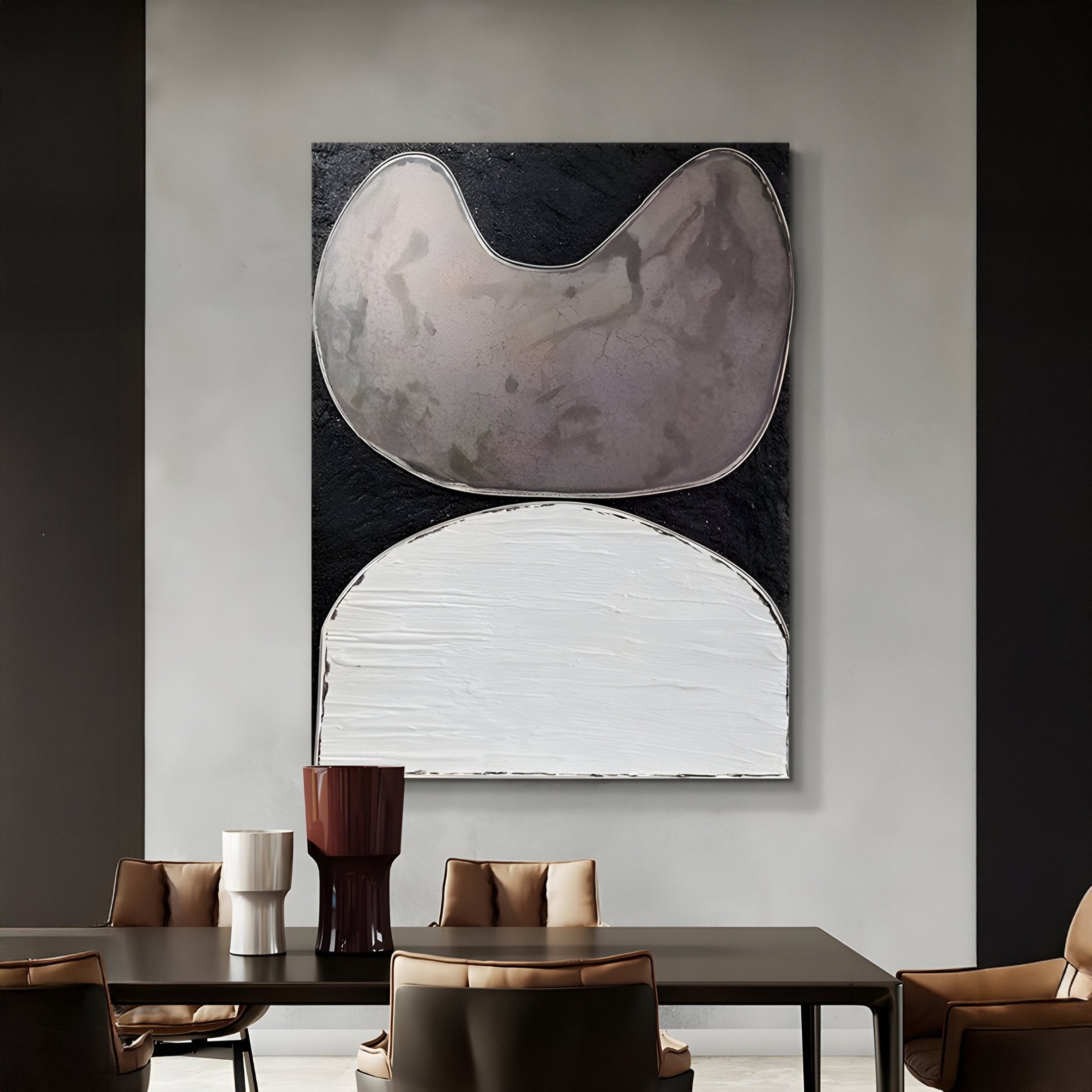 Tectra Crest Mocha & White Textured Oil Painting 3D Wall Art