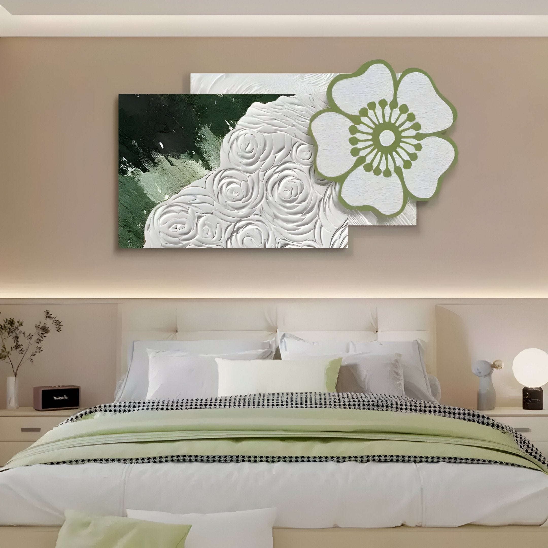 Bloomark Moss Floral White Rose Texture 3D Wall Art