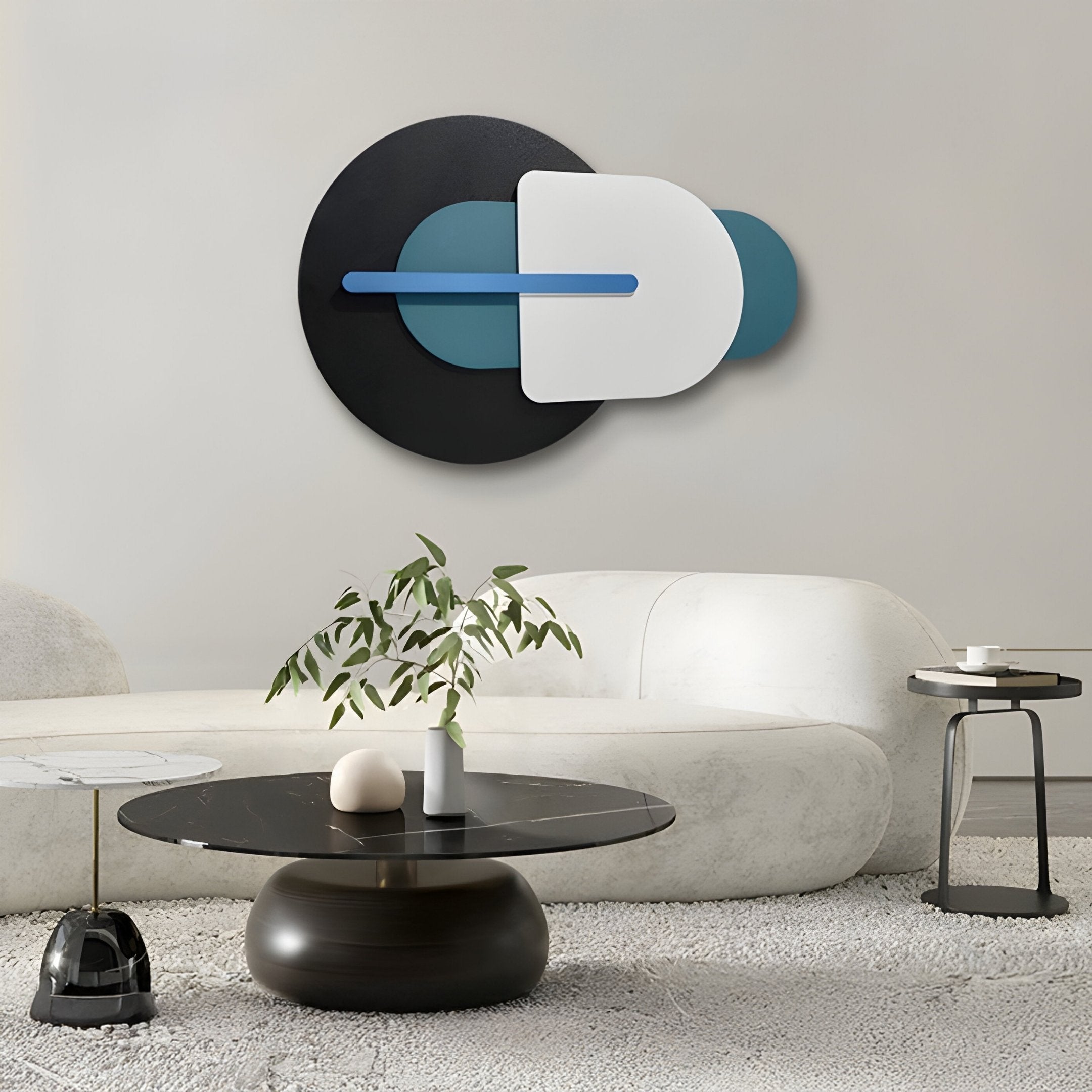 Orbitale Blue & White Geometry Wood Carving 3D Wall Art