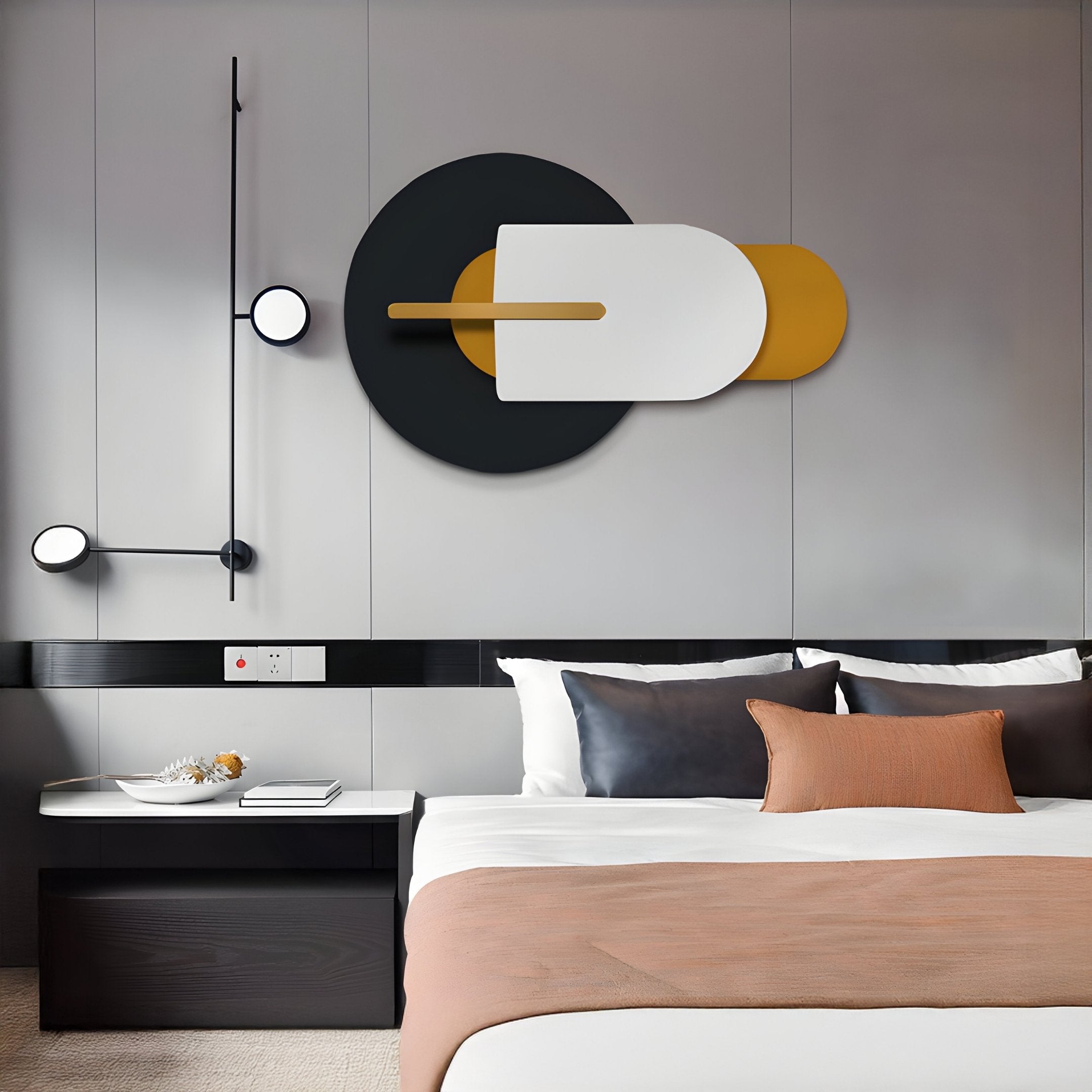 Orbitale Mustard & White Geometry Wood Carving 3D Wall Art