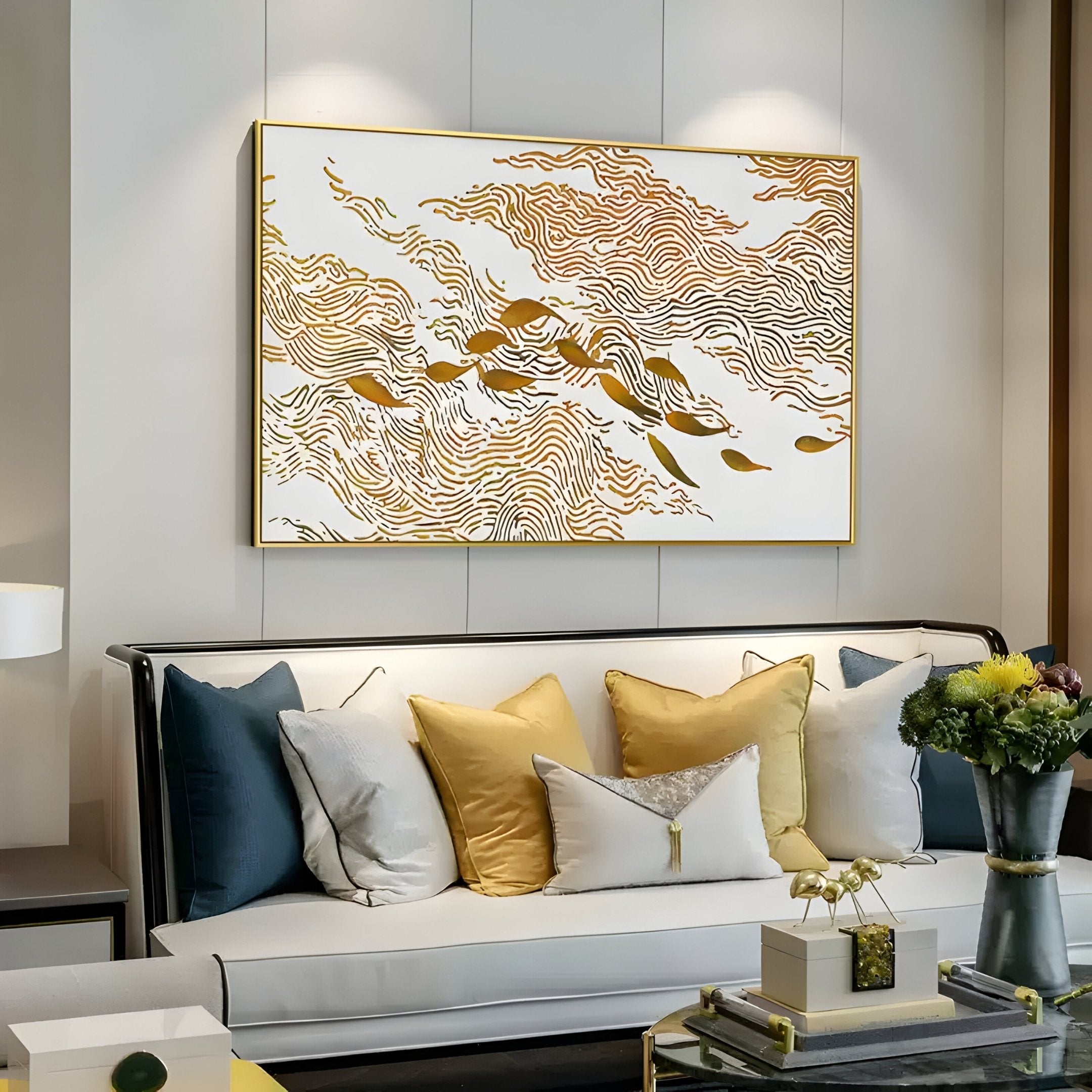 Aurevo Golden Koi School Textured 3D Wall Art