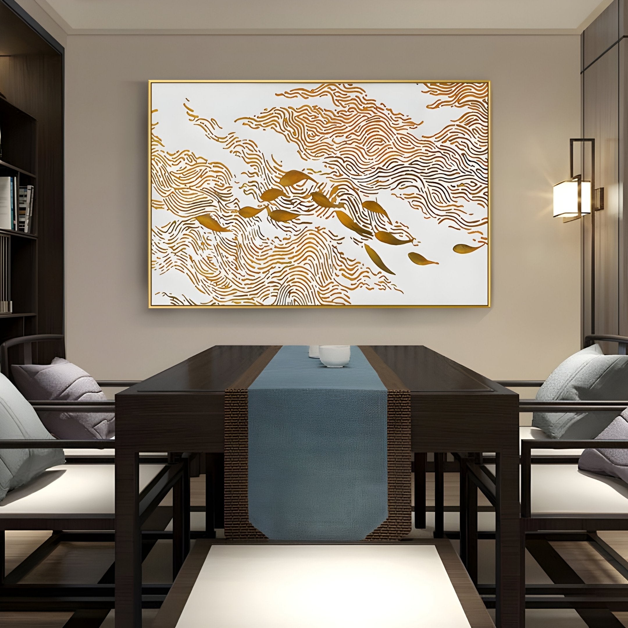 Aurevo Golden Koi School Textured 3D Wall Art