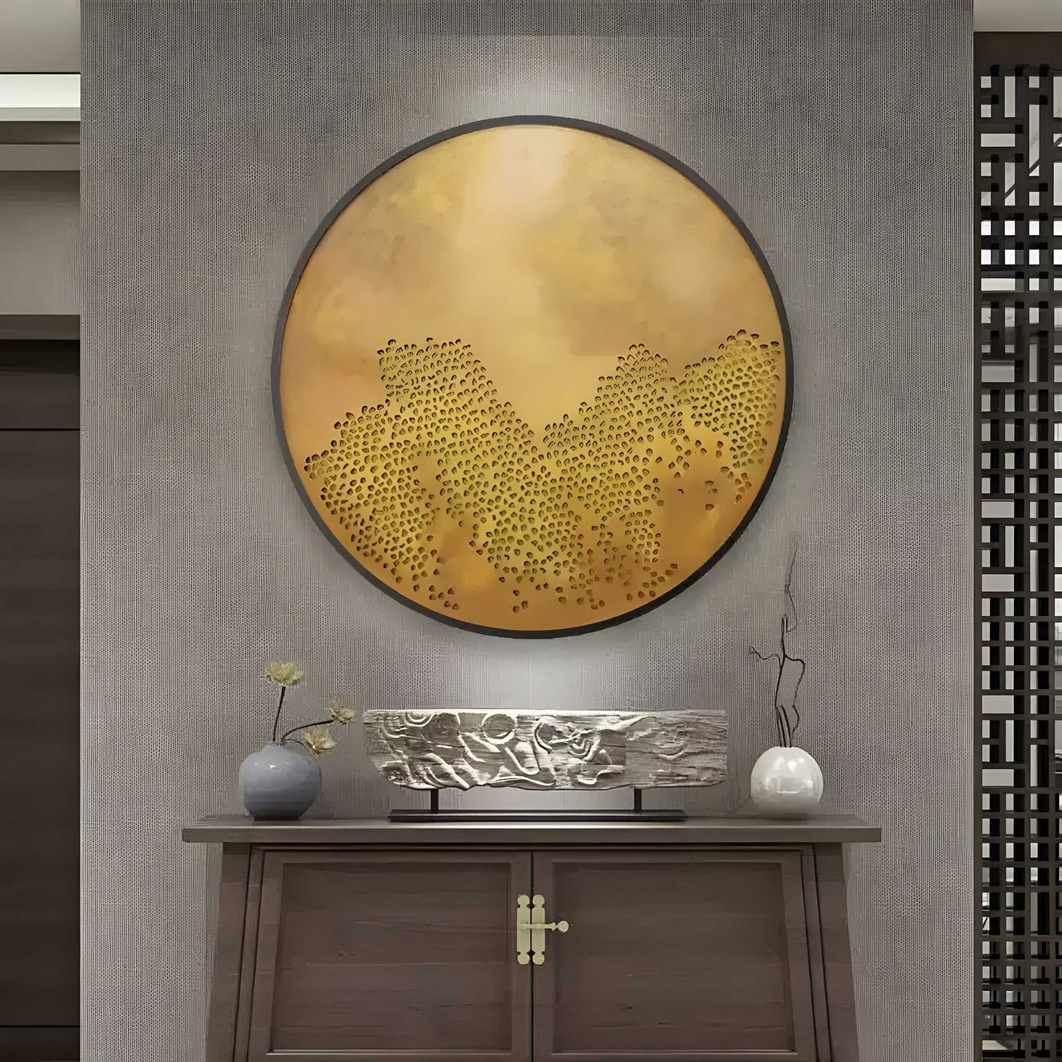 Meliora Golden Honeycomb Round Textured 3D Wall Art