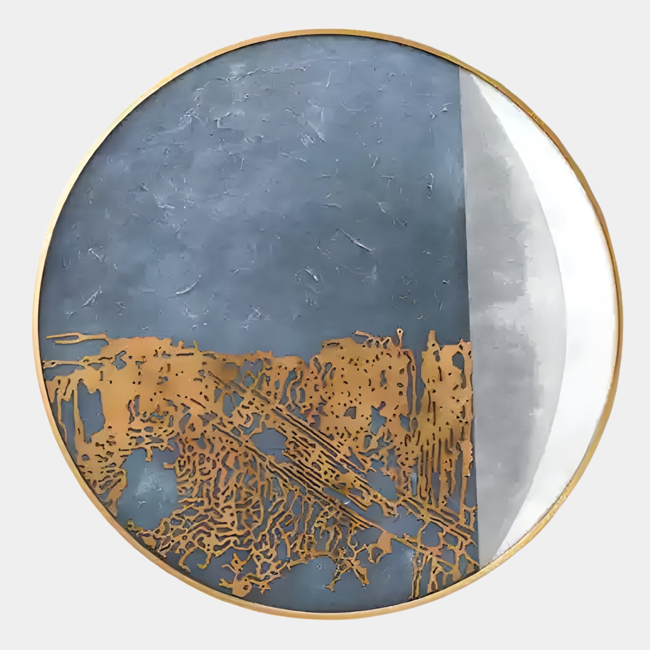 Orizon Azure & Brass Layered Round 3D Carving Wall Art