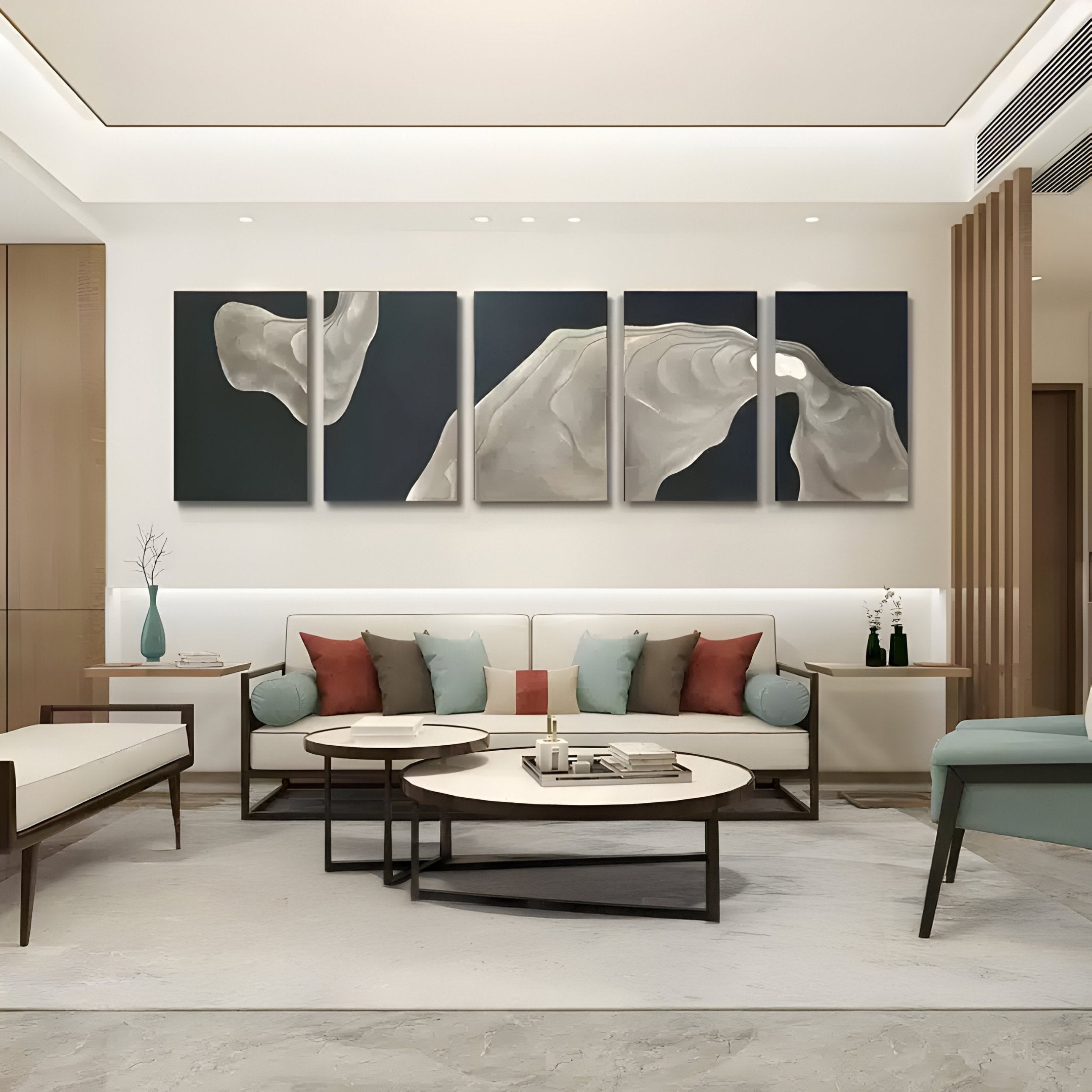 Alvarae 5-Panel Flowform Wood Carving 3D Wall Art