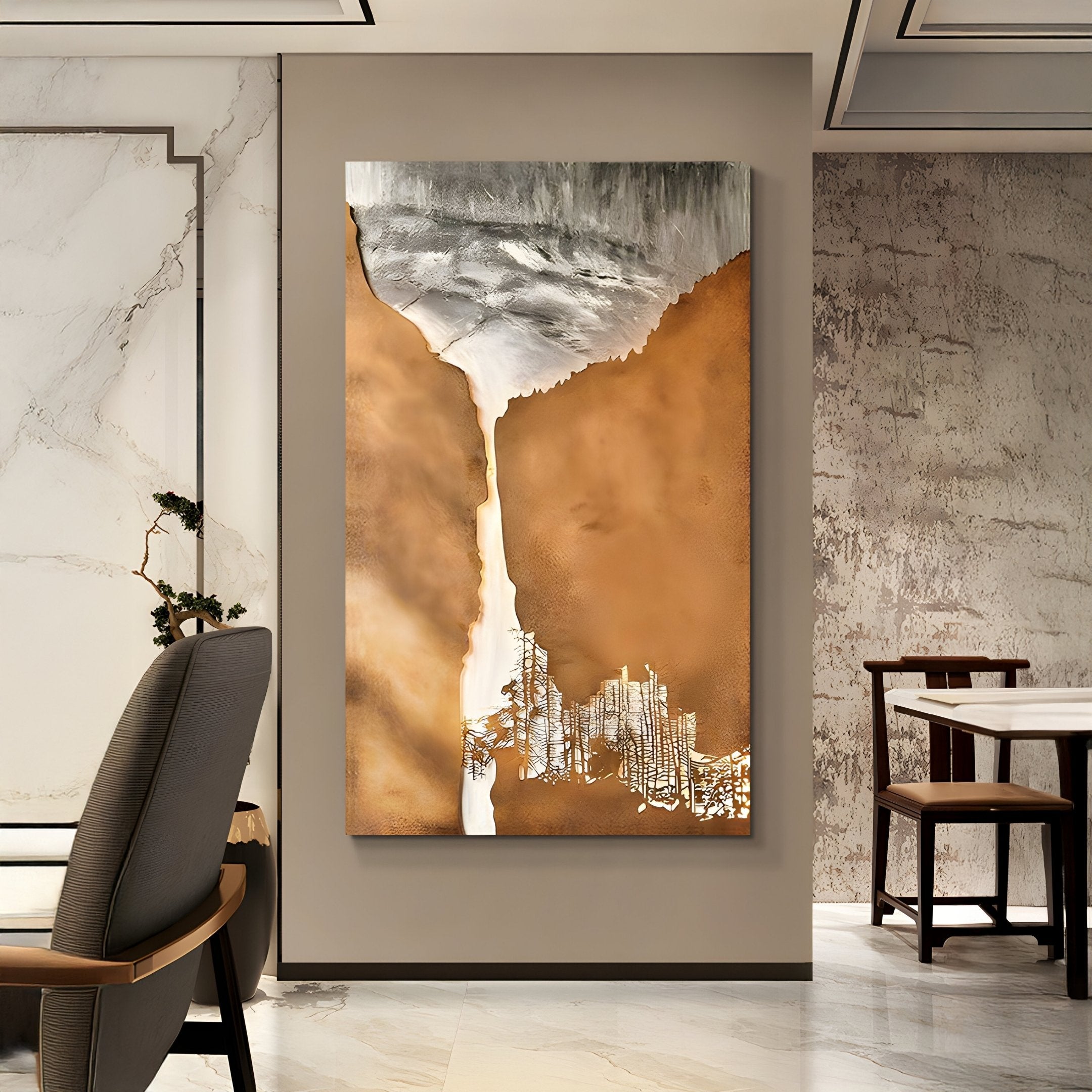 Virelai Ochre Abstract Oil Painting 3D Wall Art