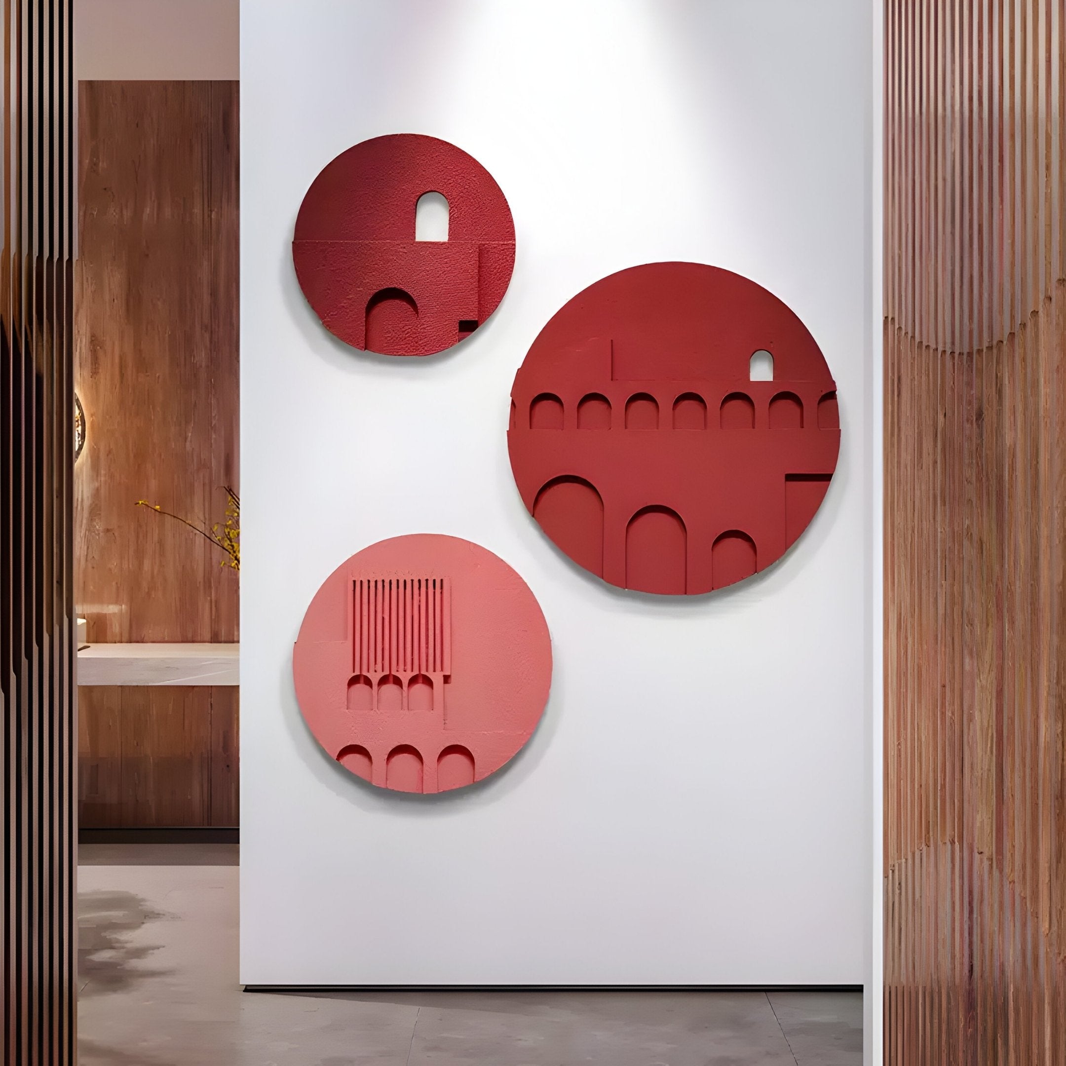 Arcuza Burgundy III Wood Carving Sandstone 3D Wall Art