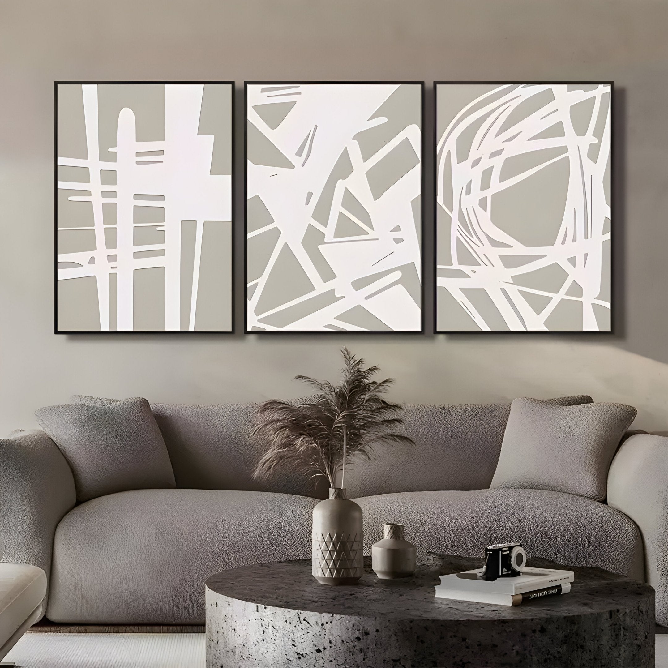 Deralin Taupe Grid Abstract 3D Carving Wall Art