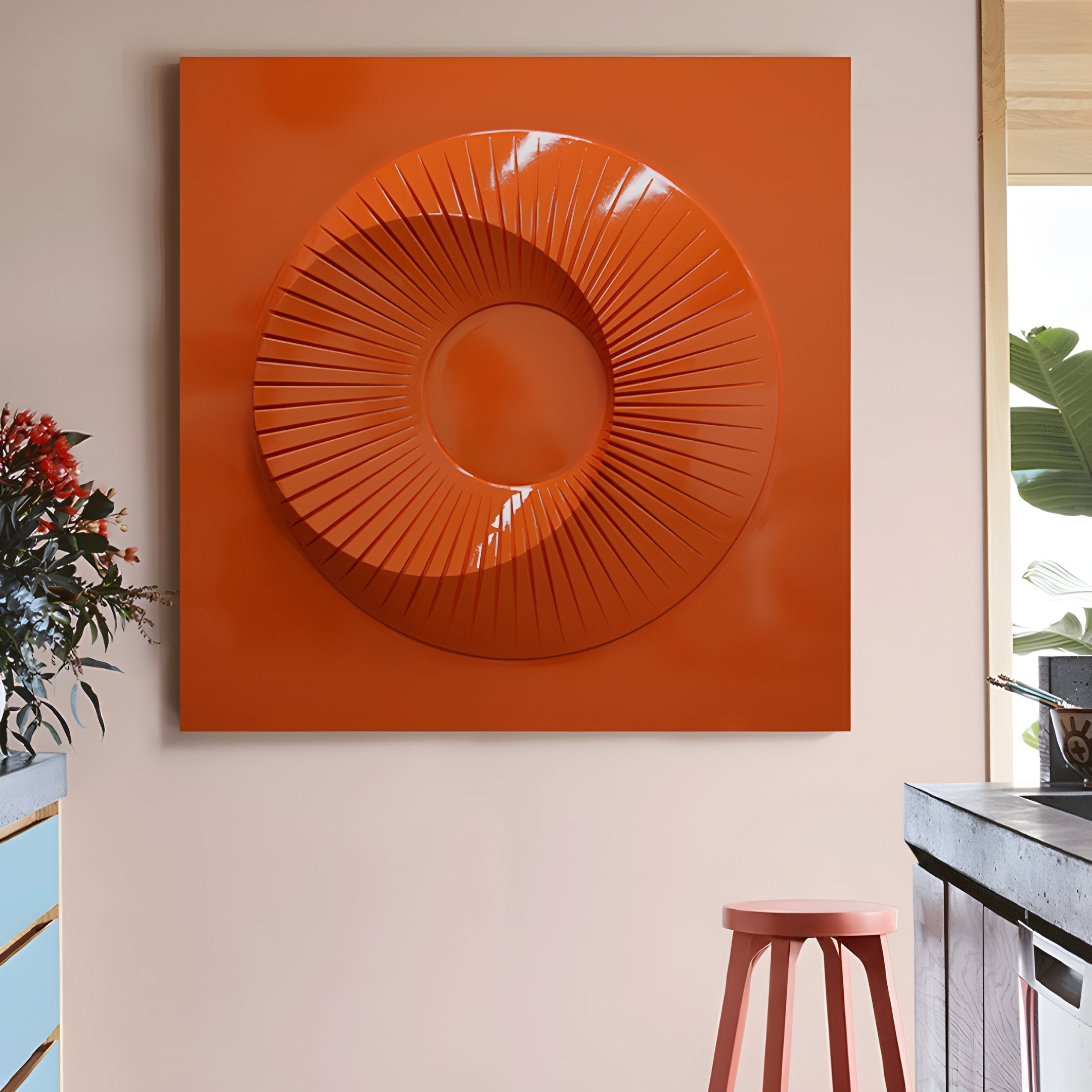 Solveta Orange Spiral Wood Relief 3D Wall Art