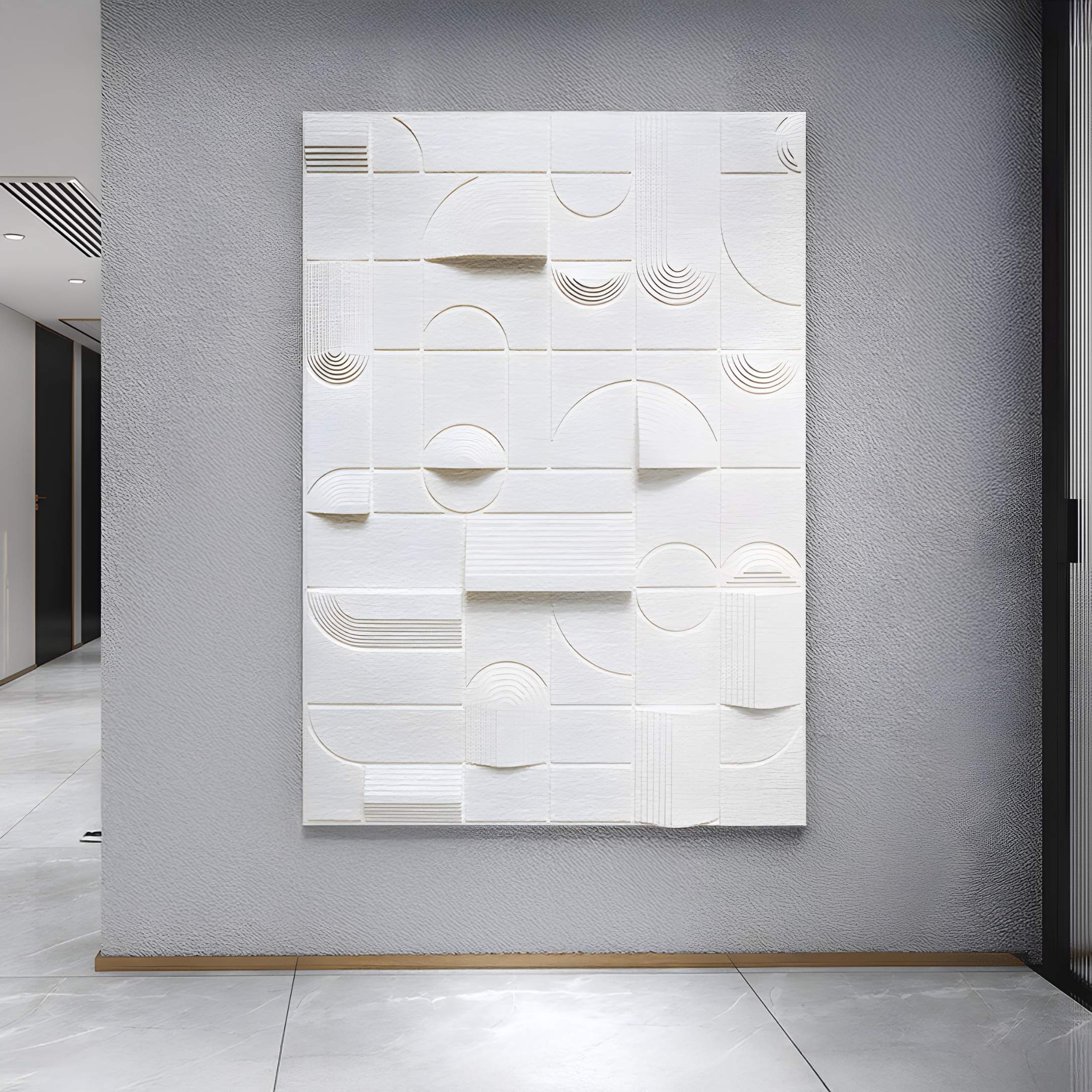 Moduvo White Geometric 3D Carving Wall Art