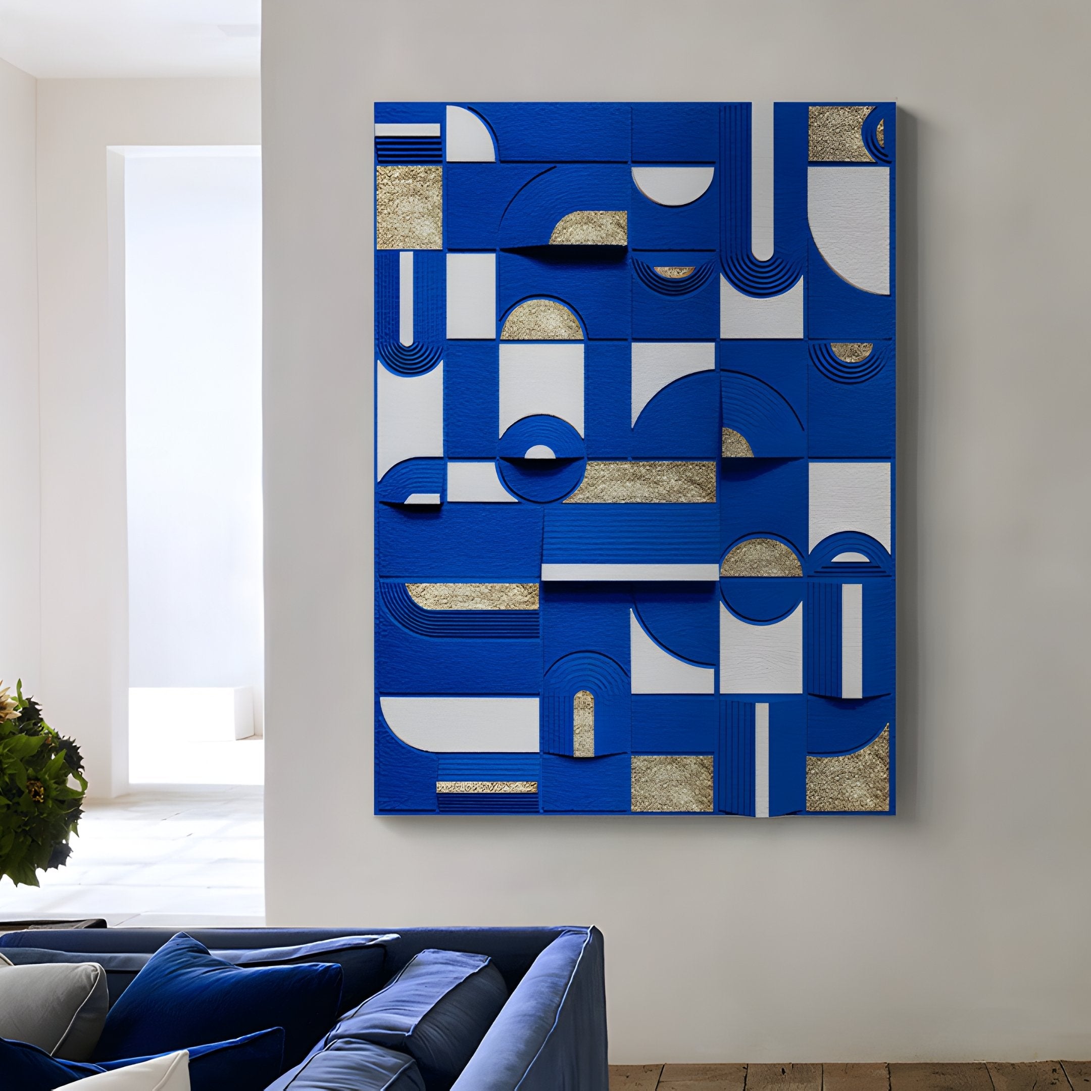 Moduvo Gold Accent Blue 3D Carving Wall Art