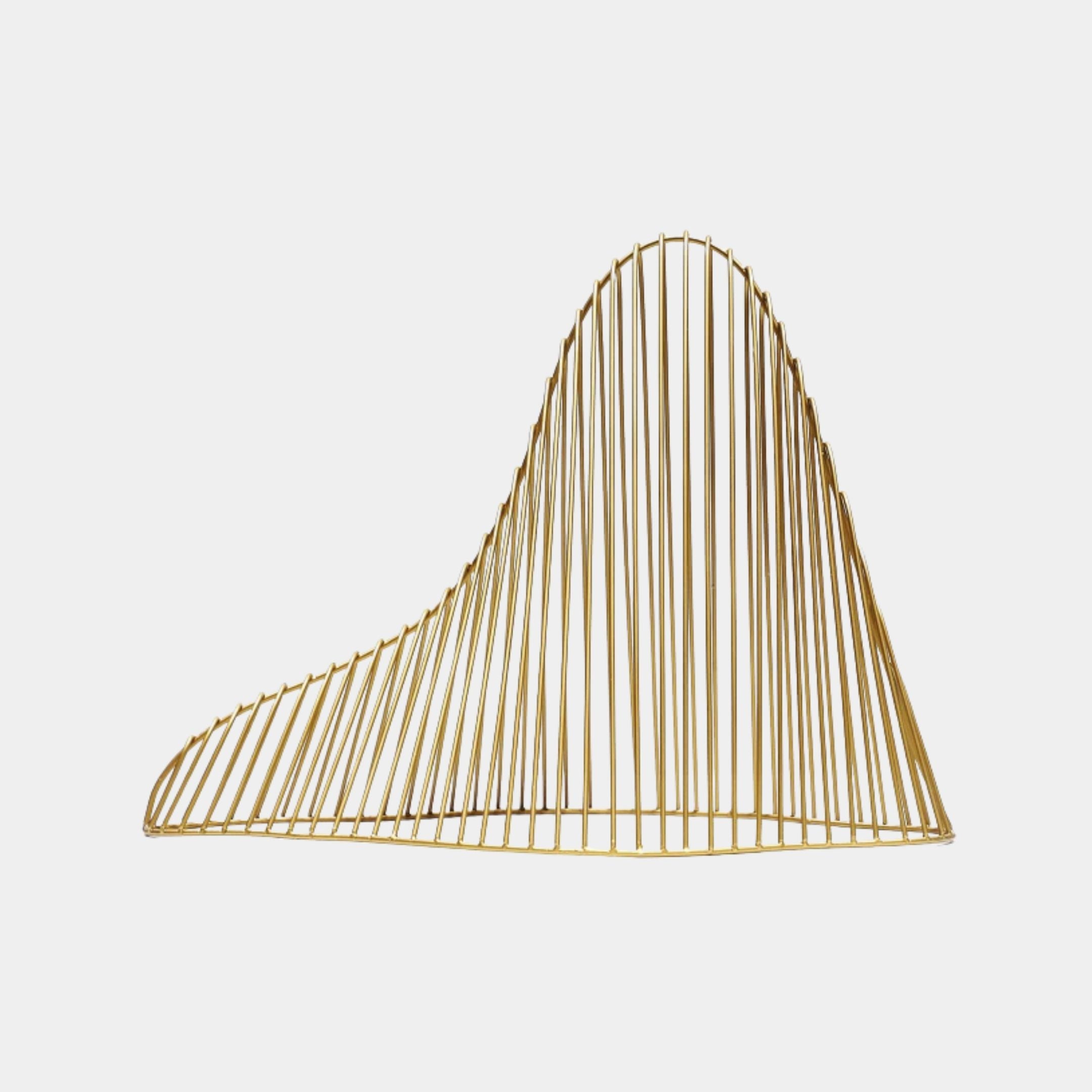 Giant Sculptures Gold Rod Mountain Wave Metal Sculpture 47cm, vertical gold rods forming a peaked mountain profile with sweeping foothills, on a plain background.
