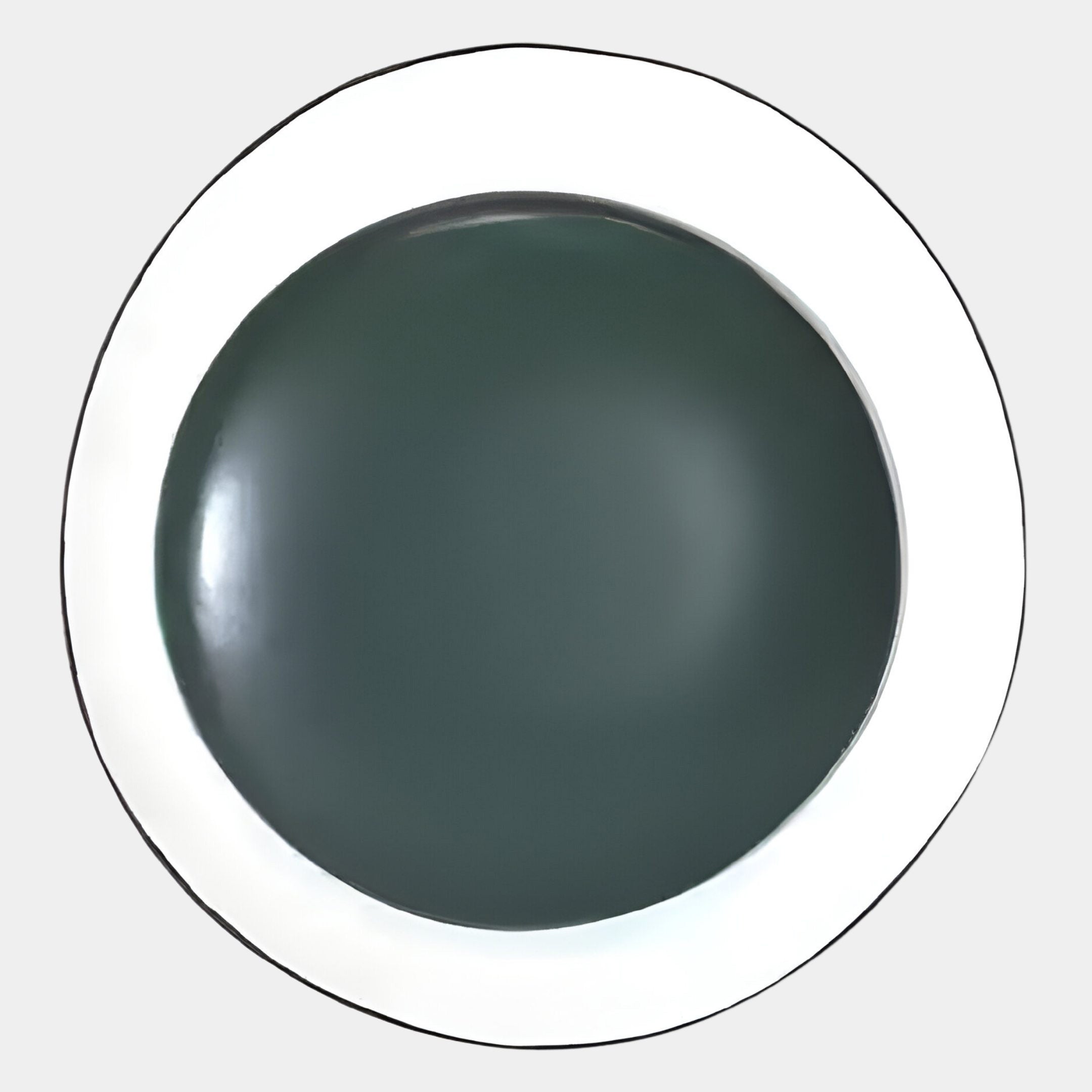 The Aetherial Green Glossy Circular Symmetry 3D Wall Art by Giant Sculptures features a white border and dark green center, seen from above against a light grey background.