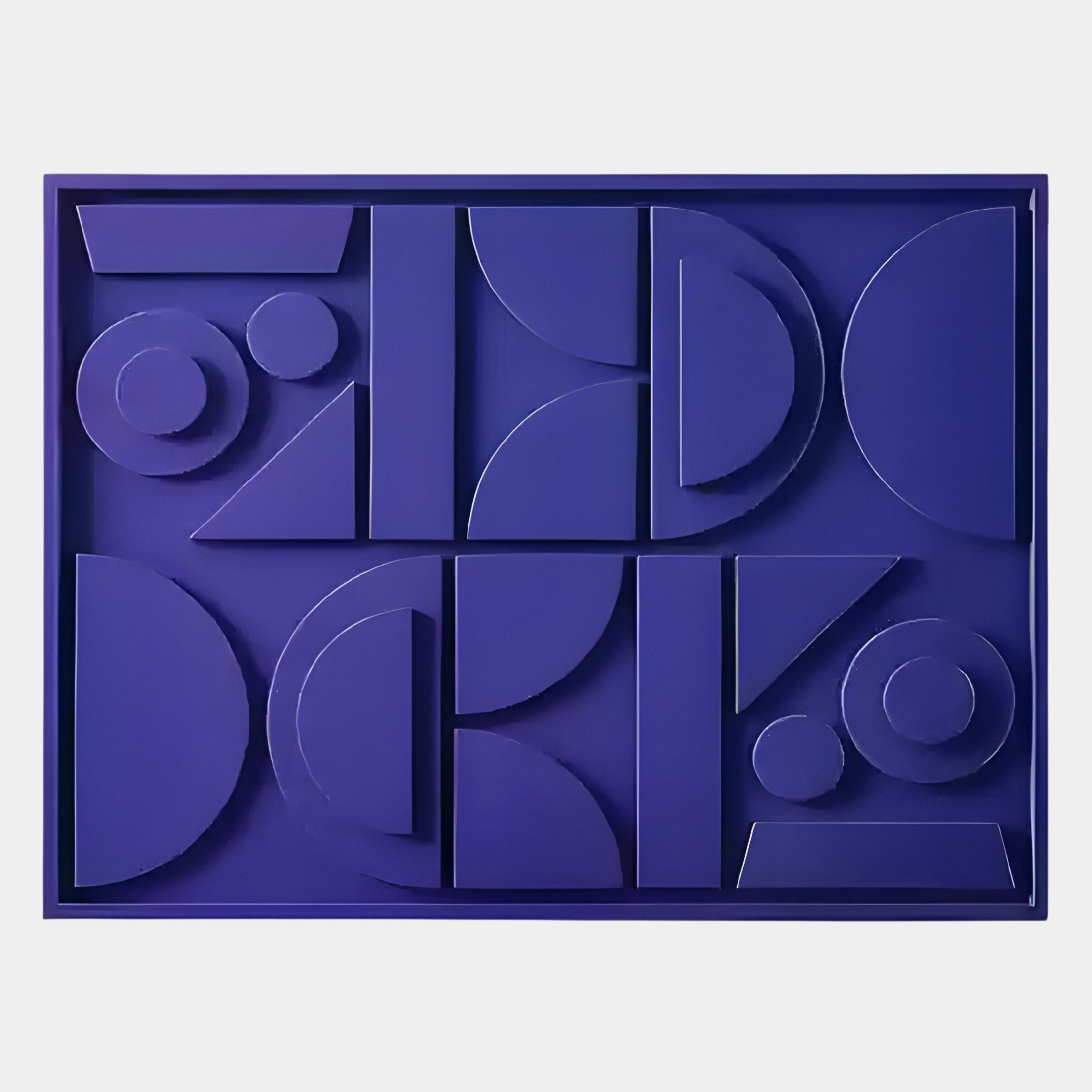 The Formate Royal Purple Geometric Wood Painted 3D Wall Art by Giant Sculptures features a grid of geometric forms in striking purple tones on wood—ideal for adding bold Nordic design flair to your wall.
