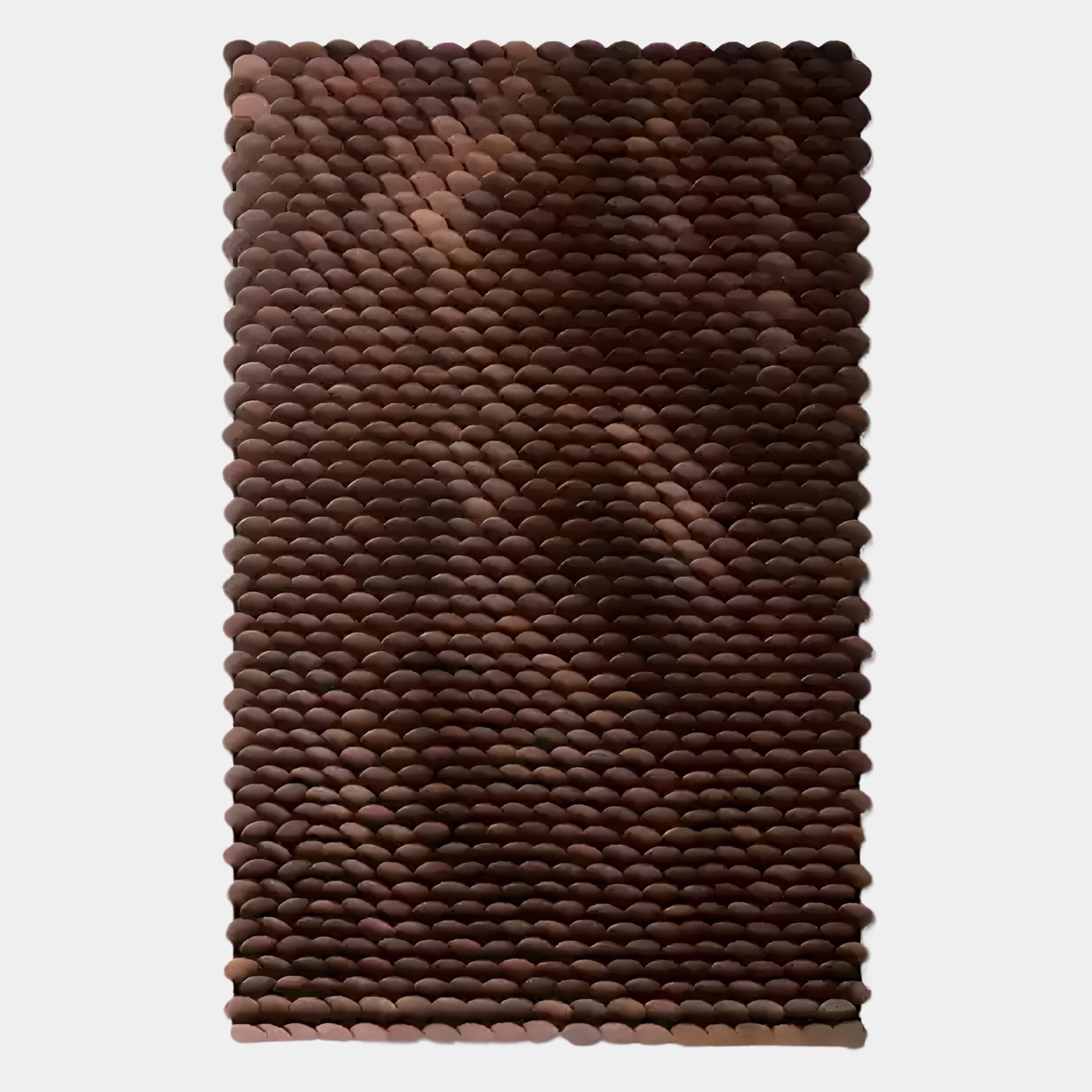 The Serica Brown Scale Textured Vertical 3D Wooden Wall Art by Giant Sculptures features rows of overlapping dark brown wooden pieces, creating a striking scale pattern and rich texture that stands out against any white background.