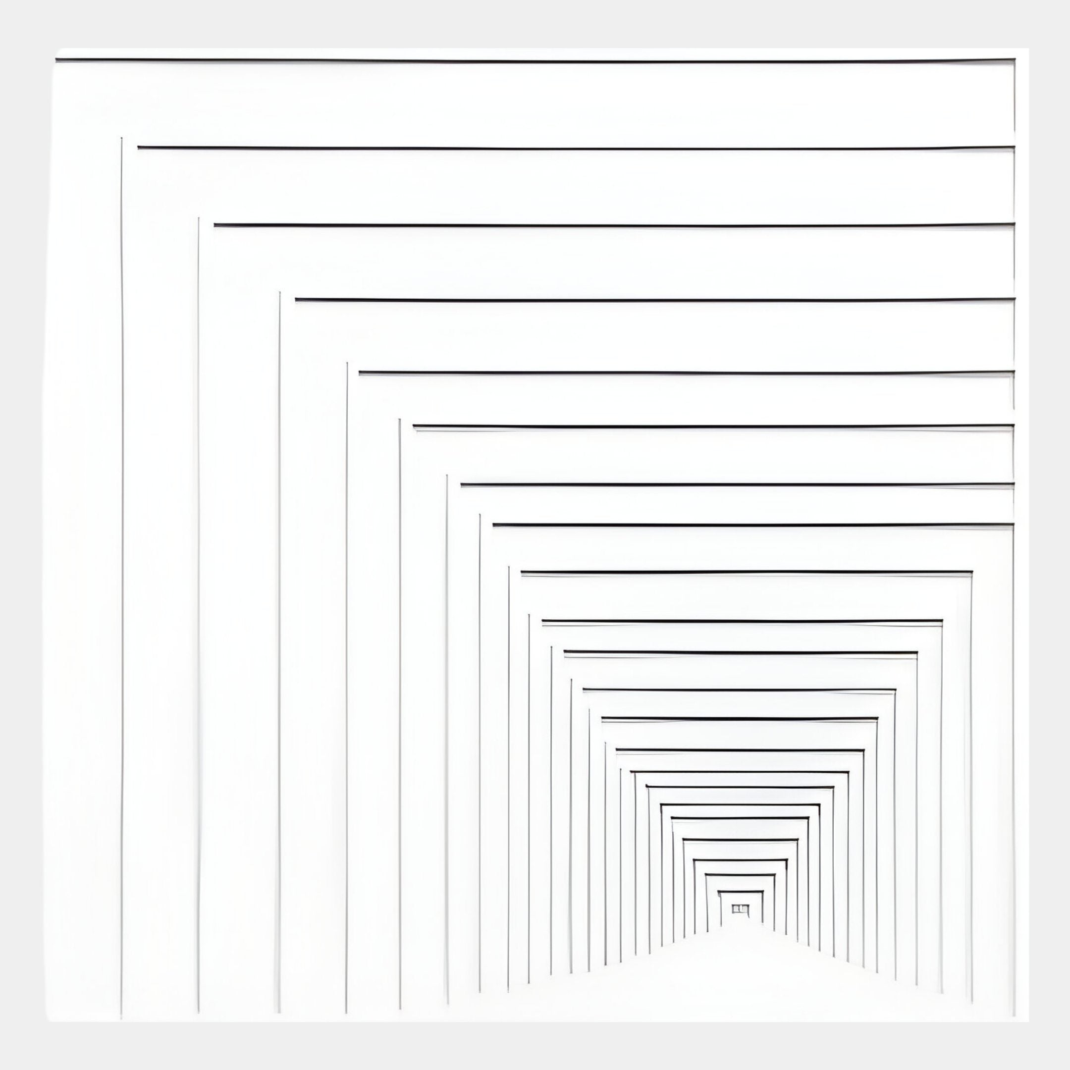 Minimalist image of nested black rectangles on white, forming a tunnel toward a central door with EXIT above it. Perfect for fans of hand-painted 3D wall art like the Prismalux White Wood Carving by Giant Sculptures.