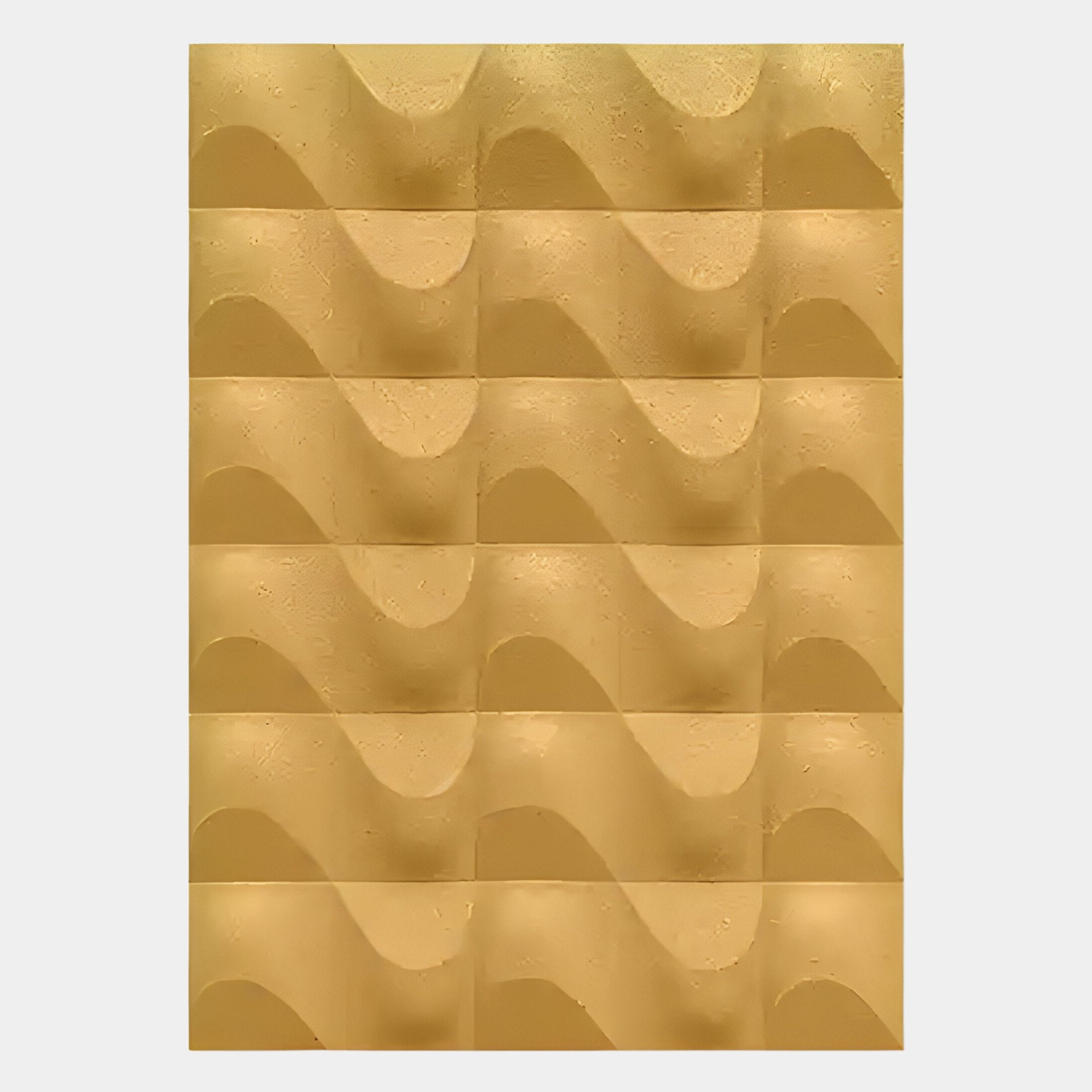 Ondula Textured Gold Wood Relief 3D Wall Art by Giant Sculptures features gold panels with wavy, embossed curves, creating a shimmering, textured effect reminiscent of artistic wall decor.