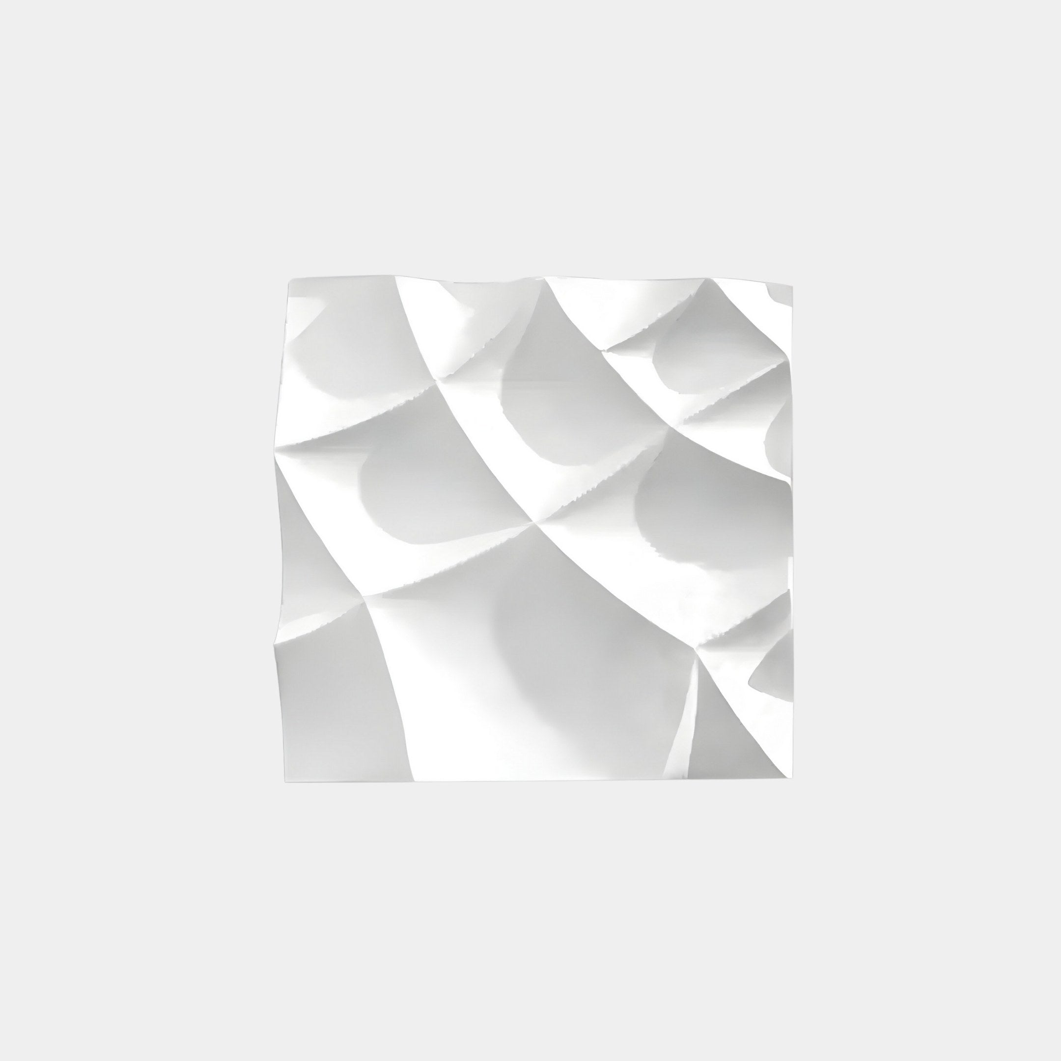 The abstract image features a geometric pattern in white and light gray, reminiscent of the Giant Sculptures Tessara II White 3D Wood Relief Wall Art, creating a textured, three-dimensional look on a smooth surface.