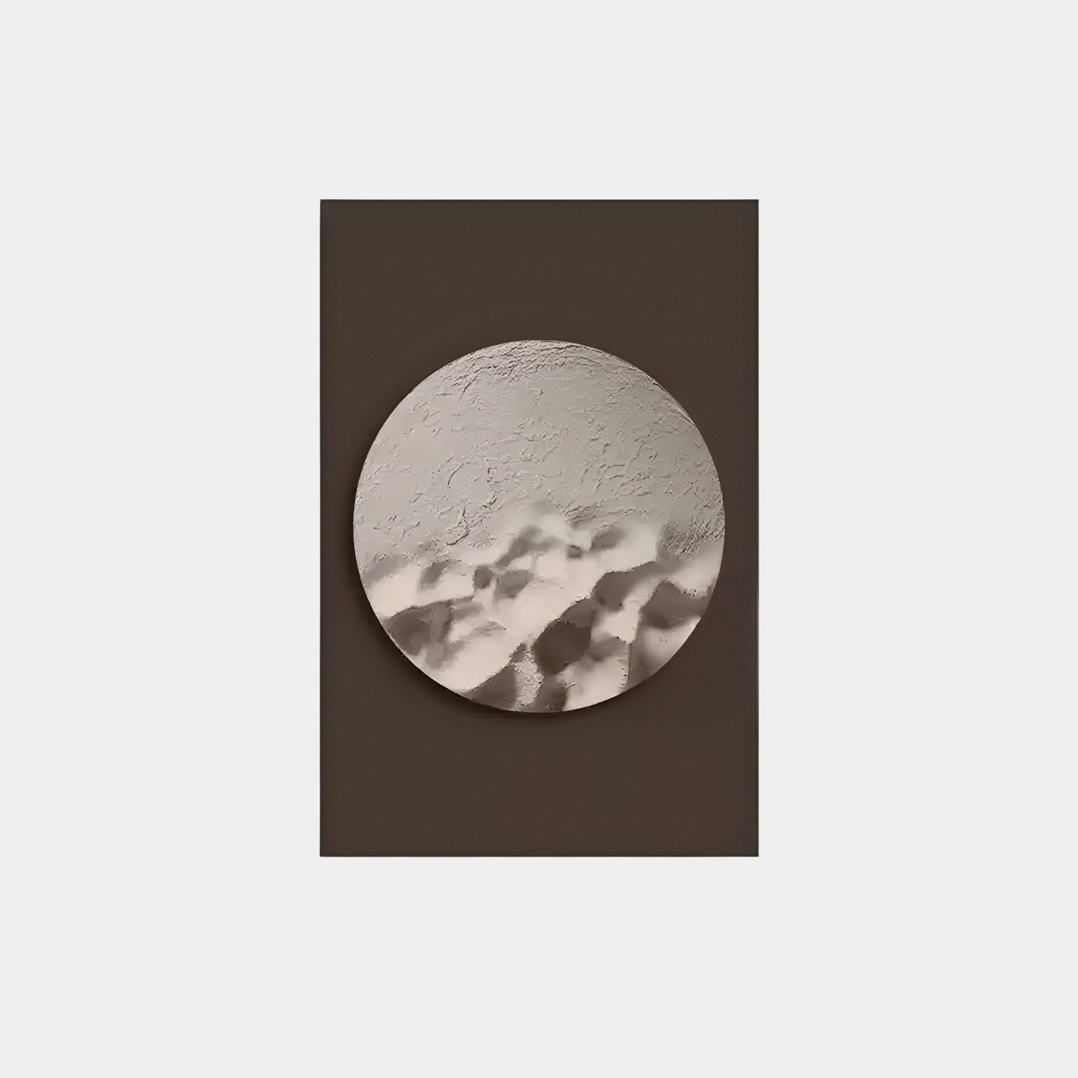 On a dark wall, a round textured mirror reflects abstract dunes, echoing the elegance of Solivis Desert 3D Wood Relief by Giant Sculptures. This minimalist piece doubles as art, creating an impressionistic and serene indoor atmosphere.