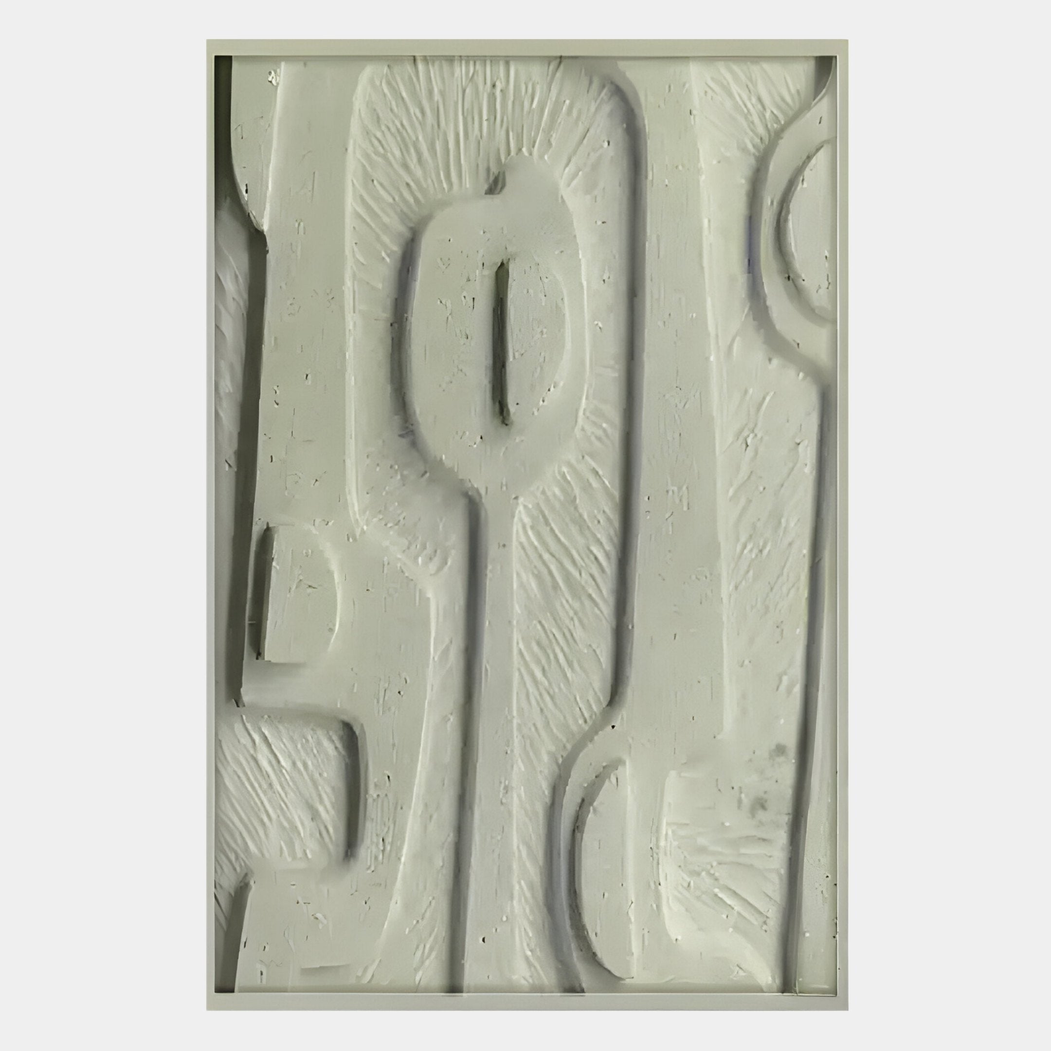 The Terravura Rectangular Sage Green I 3D Wood Relief Wall Art by Giant Sculptures features raised, flowing lines and textured surfaces, forming grooves and ridges in a rectangular frame for a natural accent.