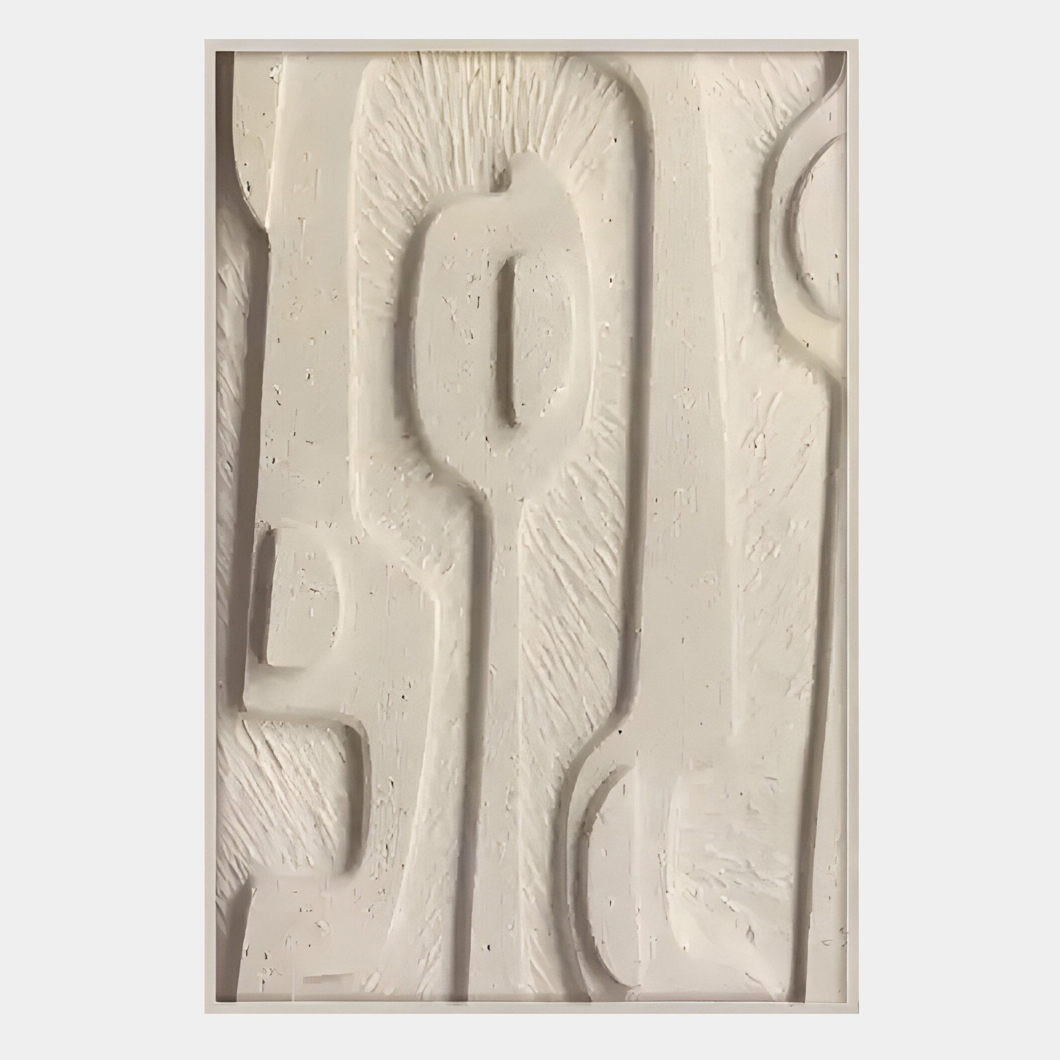 The Terravura Rectangular Sandstone I 3D Wood Relief Wall Art by Giant Sculptures features a white, textured relief with abstract raised and indented shapes, adding subtle dimension and a minimalist touch to your space.