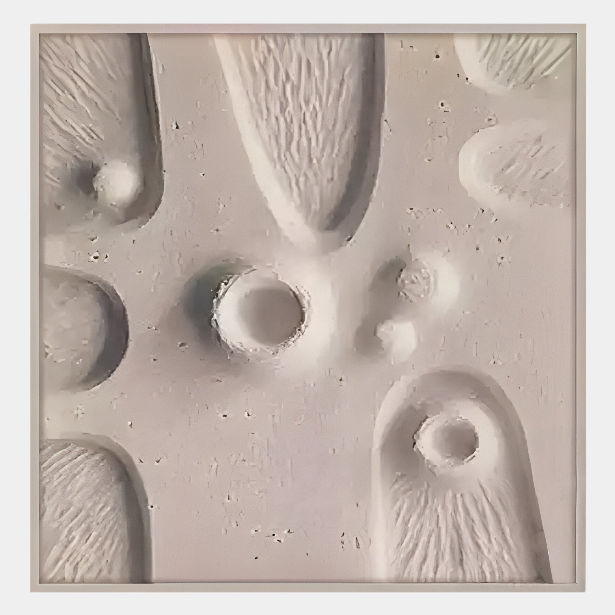 The Terravura Square Warm Beige II 3D Wood Relief Wall Art by Giant Sculptures features textured, raised and indented oval and circular shapes in a square frame, adding an abstract organic touch to your space.