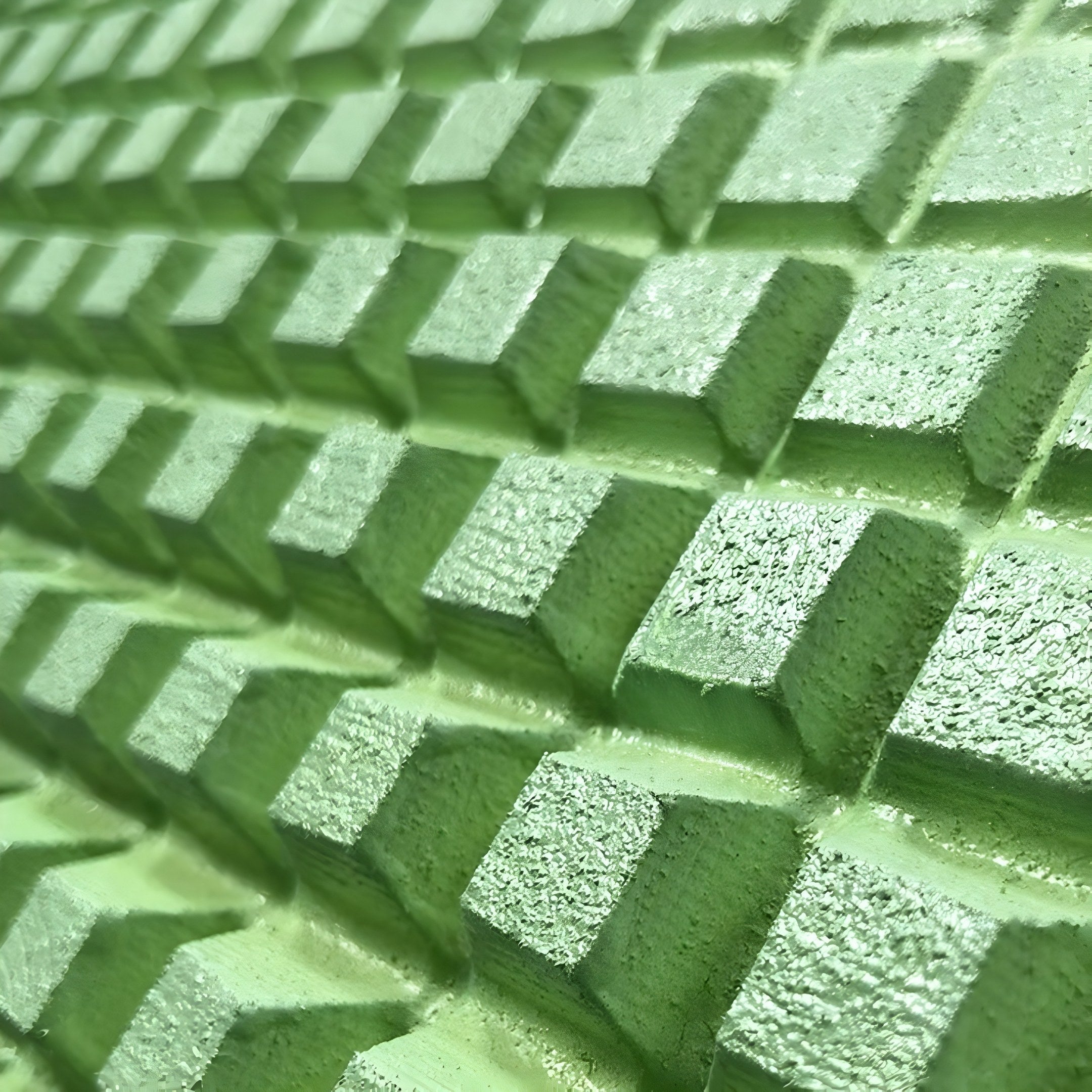 The Elytrum Green Grid Gradient, a hand-painted wood relief by Giant Sculptures, showcases textured 3D wall art with raised light green square blocks in a grid pattern. It casts small shadows for added depth and dimension.