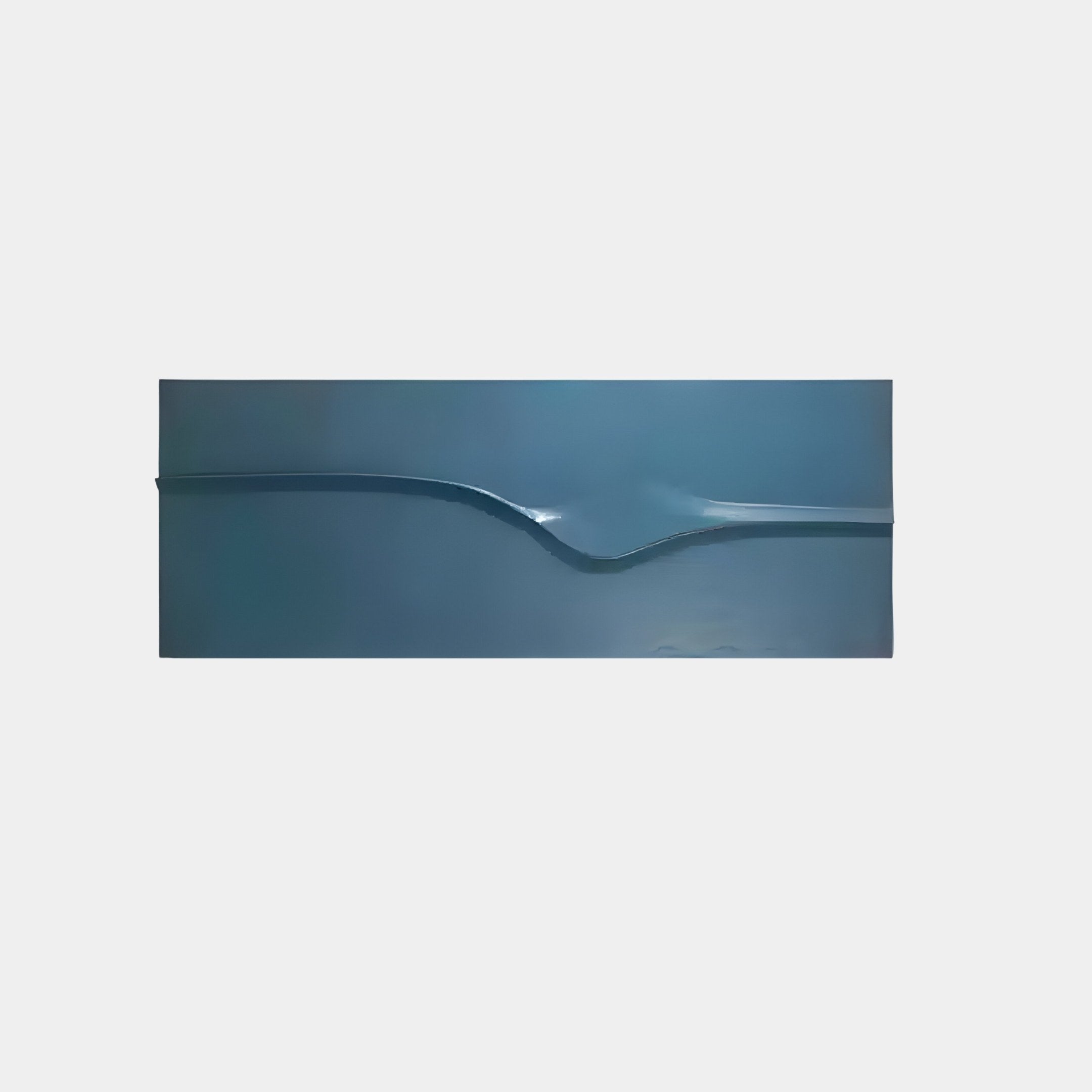 The Velar Horizontal Blue Wood Carving 3D Wall Art by Giant Sculptures boasts a sleek, modern design with smooth curves forming an abstract wave motif against a light blue backdrop.