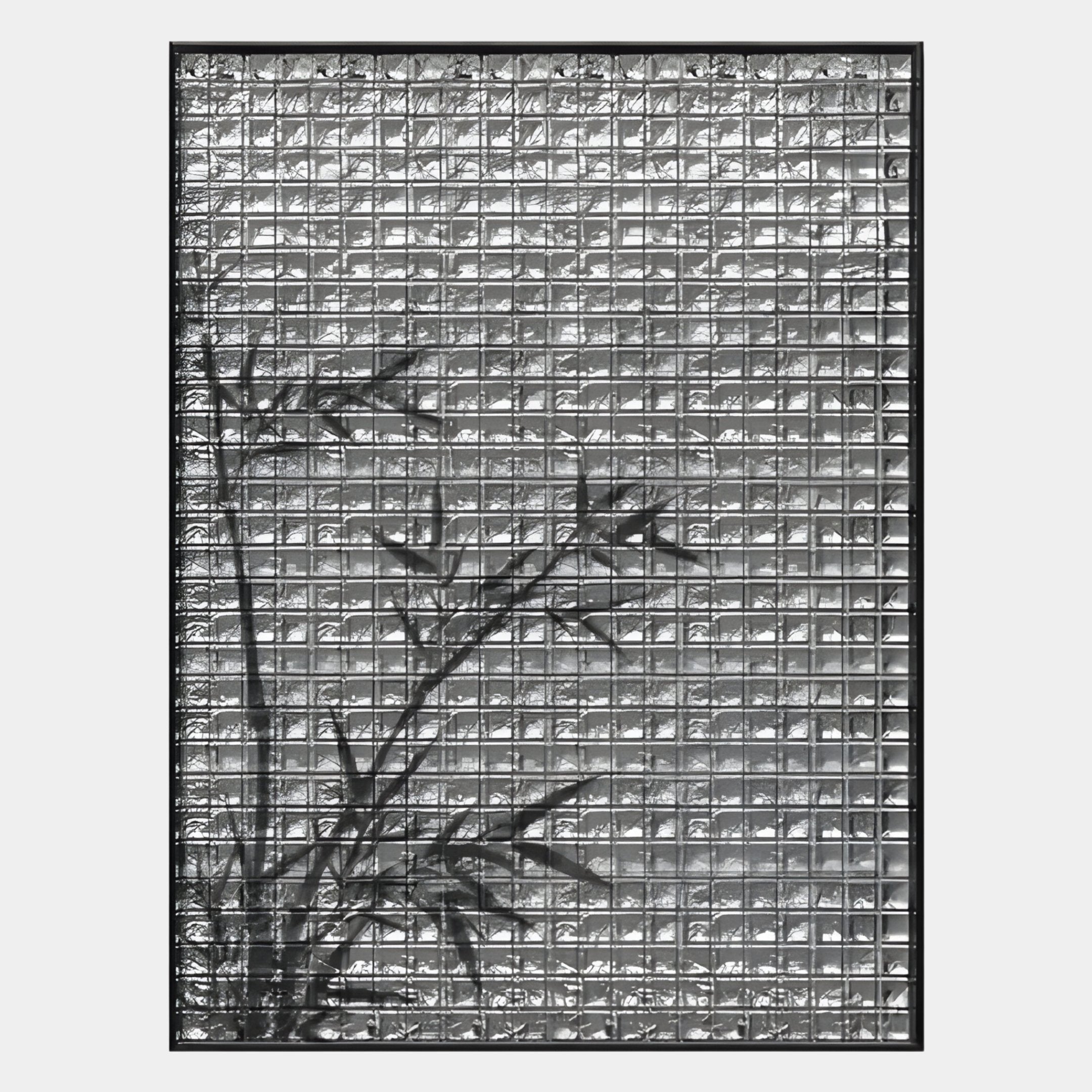 The Synova Silver I Hand-Painted Wood Relief 3D Wall Art by Giant Sculptures features a textured grid pattern with bamboo shoot and leaf shadows, adding a Zen-inspired, artistic touch to any space.