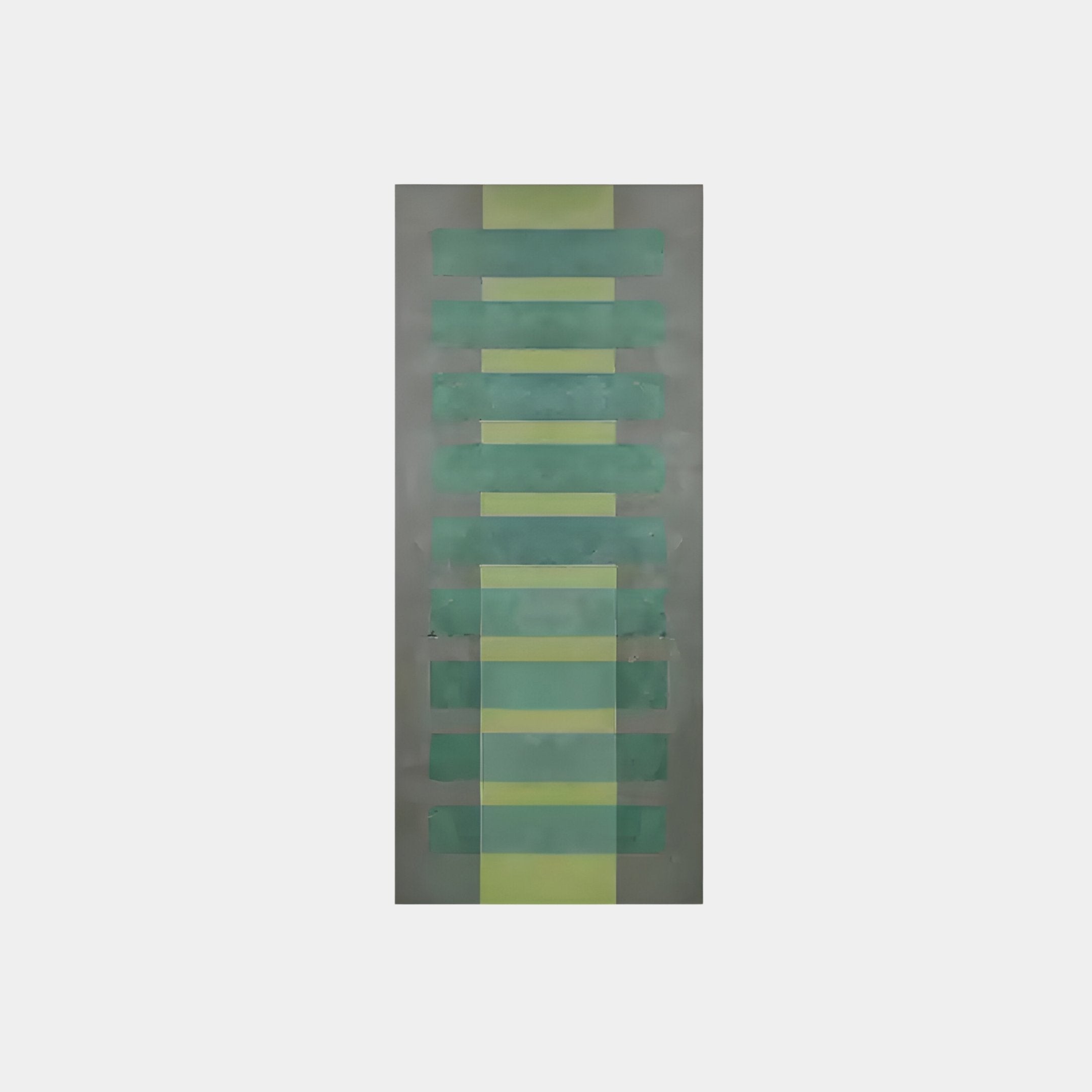 The Lineris Green & Mint Layered Abstract Oil Painting by Giant Sculptures features a vertical design with alternating horizontal green and yellow bands on a light gray-green background, capturing light luxury elements ideal for contemporary décor fans.