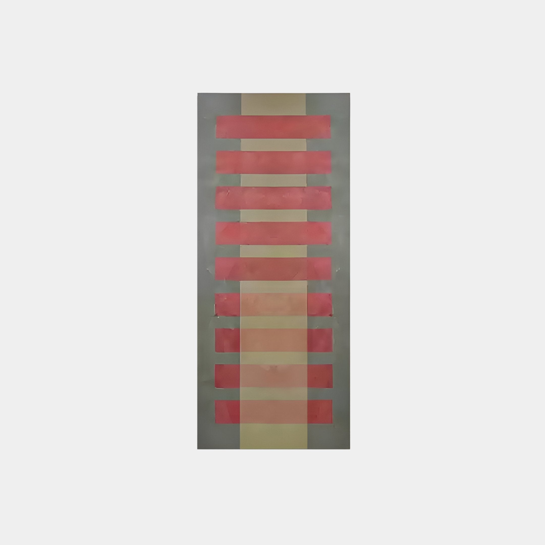 The Lineris Red & Beige Layered Abstract Oil Painting by Giant Sculptures features vertical red and beige stripes on a soft gray background. Its minimalist design offers a light-luxury feel, enhancing depth and rhythm in any room.