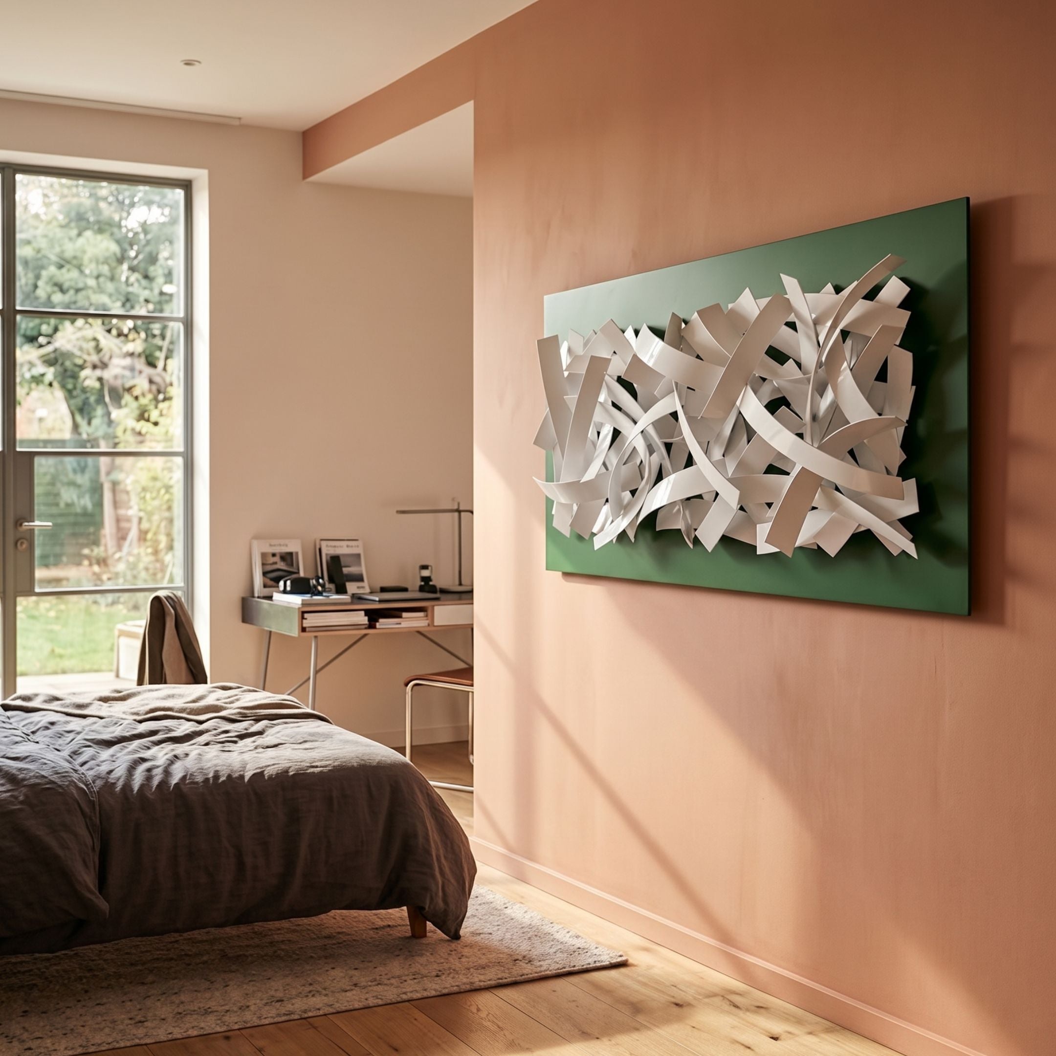 Stravira Green II Sculptural White Metal 3D Wall Art