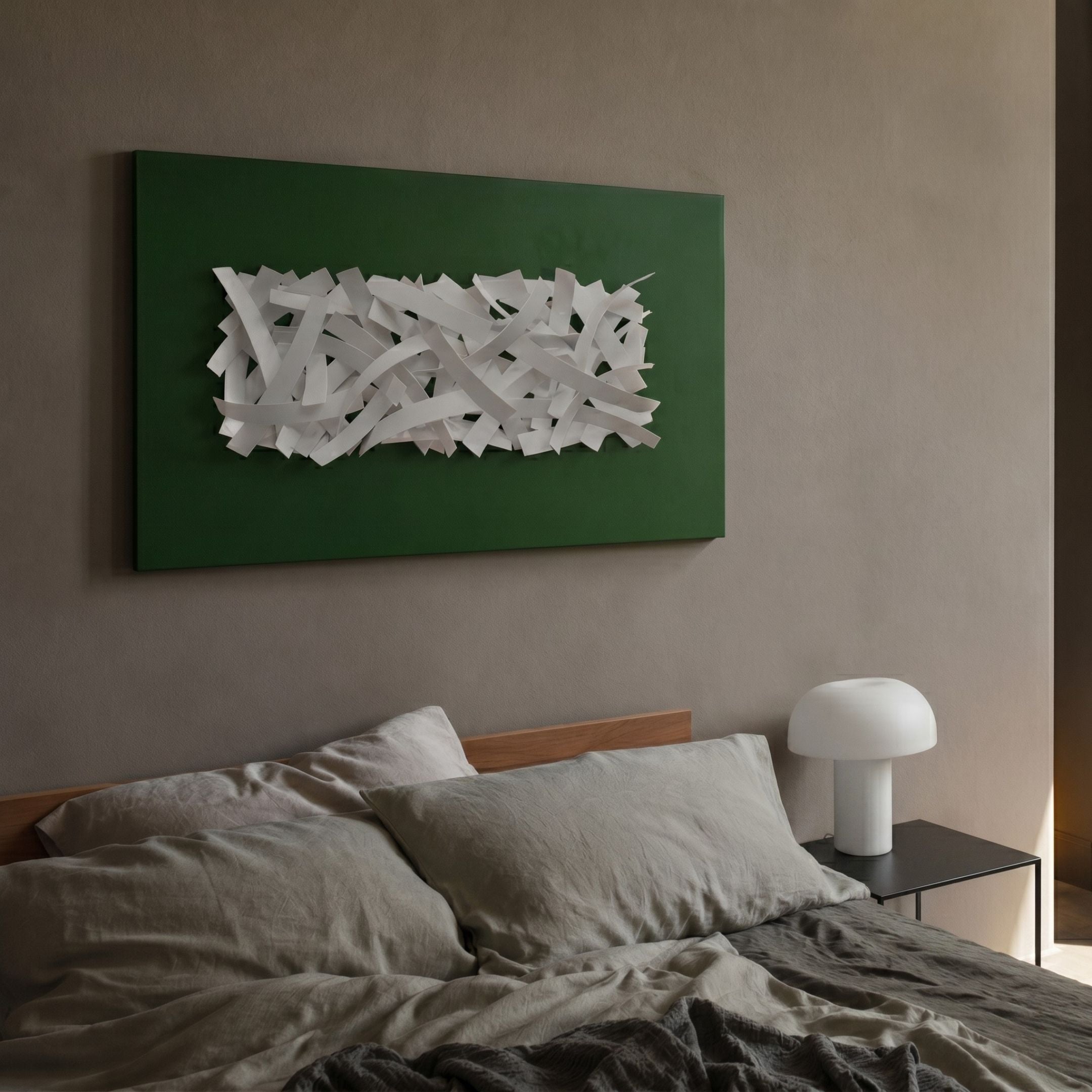Stravira Green I Sculptural White Metal 3D Wall Art