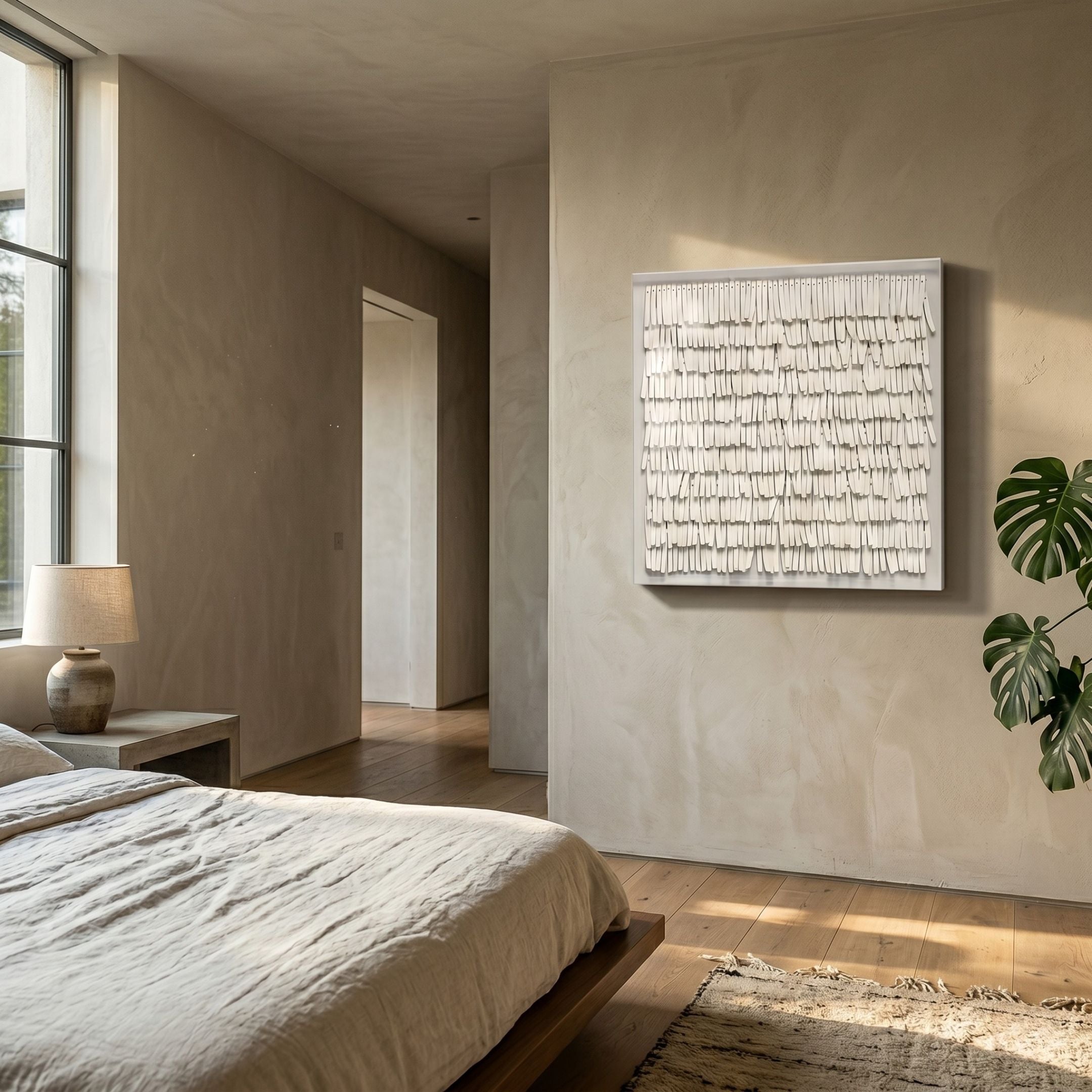 Frondra White Layered Leather 3D Wall Art