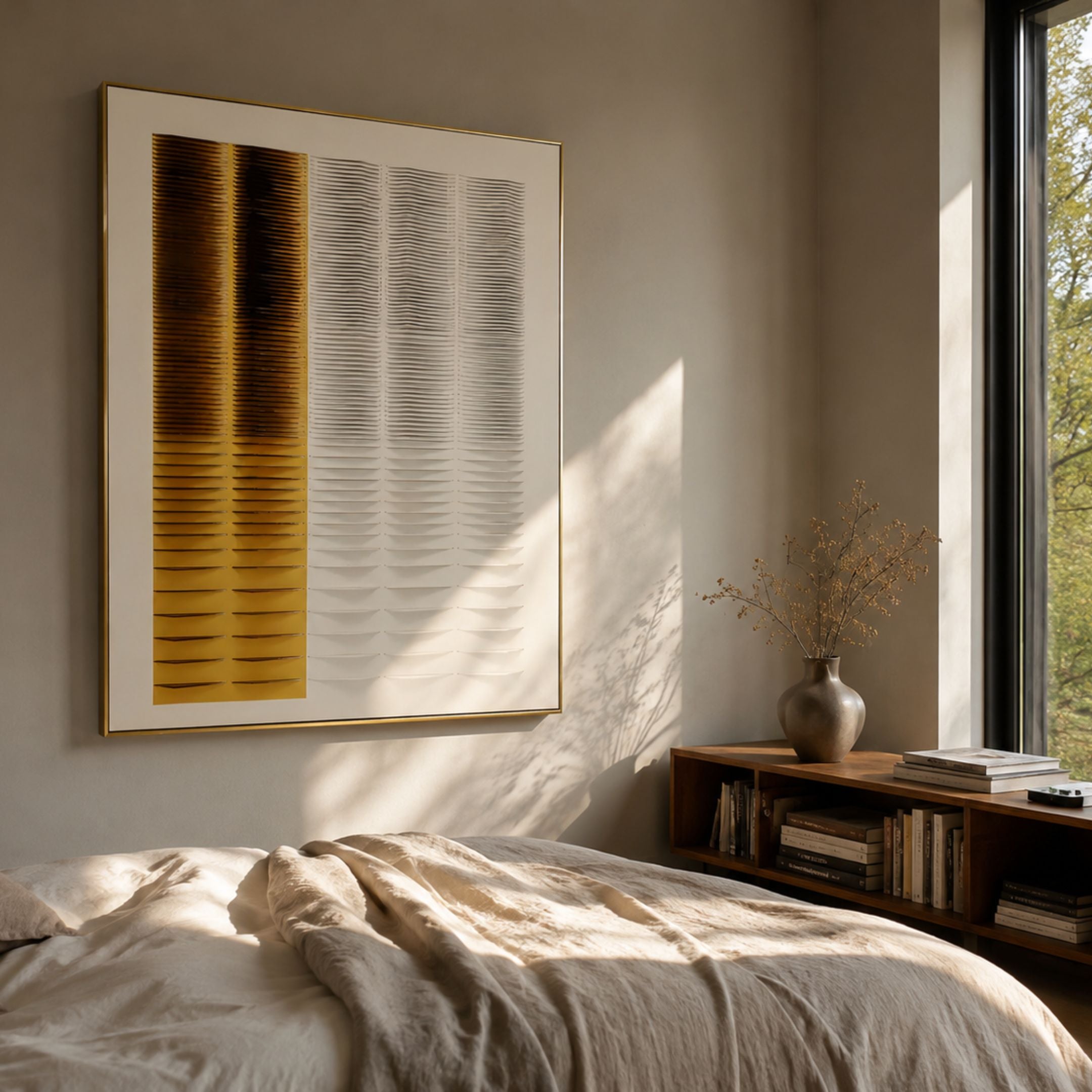 Gradient Burnt Amber & White Stripe Fold Acrylic 3D Wall Art