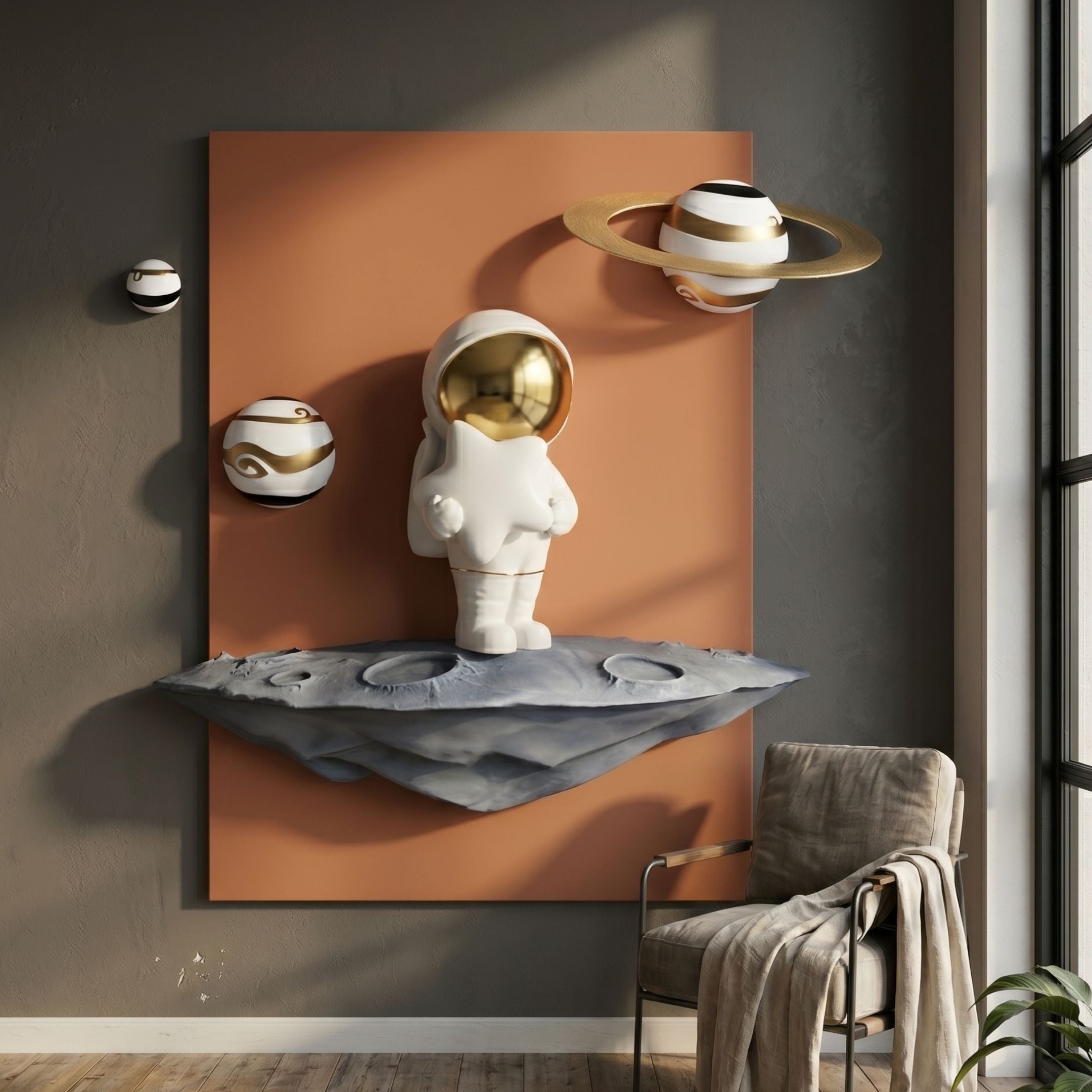 White 3D Stardust Astronaut Wall Art