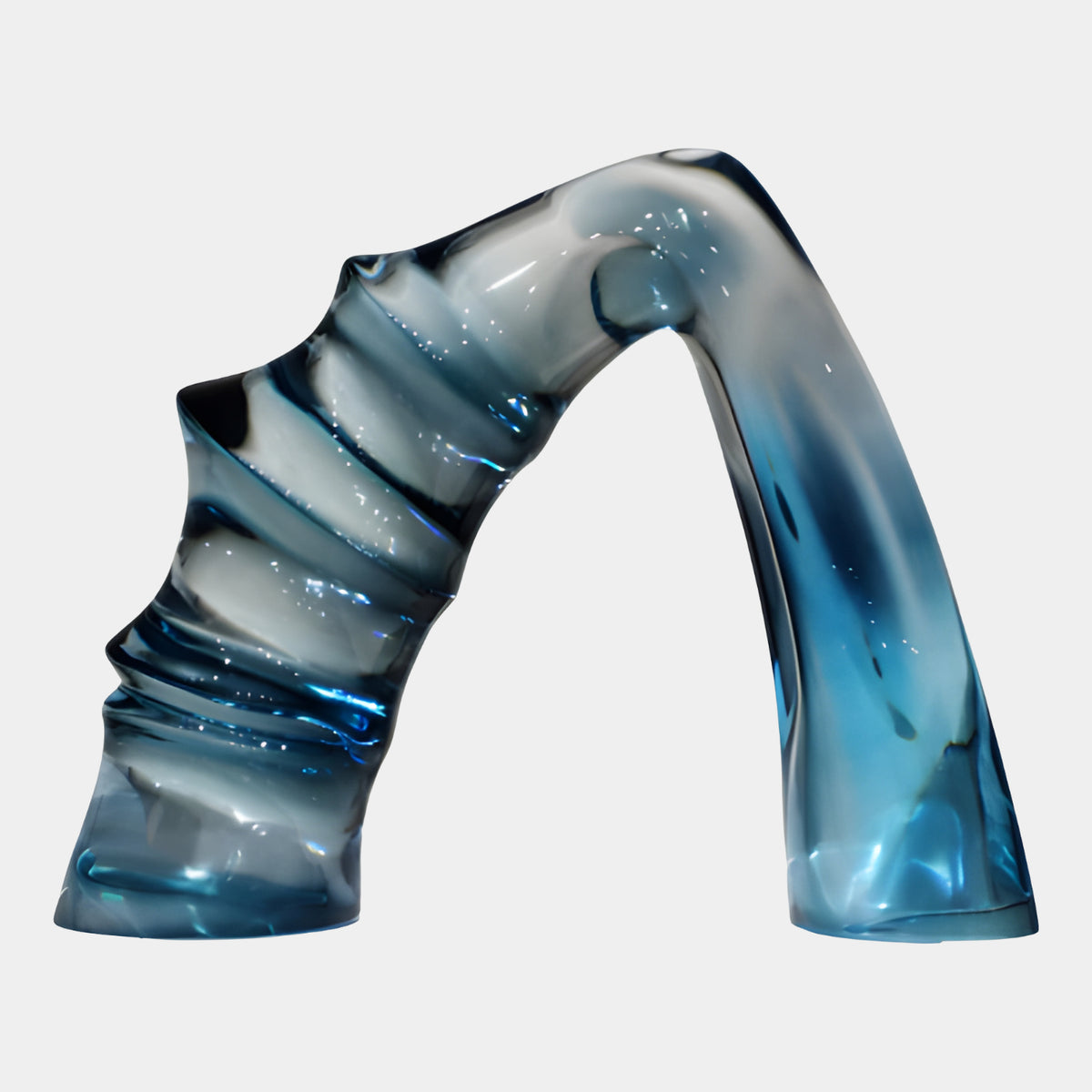 Blue Ribbed & Smooth Arch Resin Sculpture - 50cm, an arch with one ribbed and one smooth leg, blue fading to white at the crown, on a plain white background.
