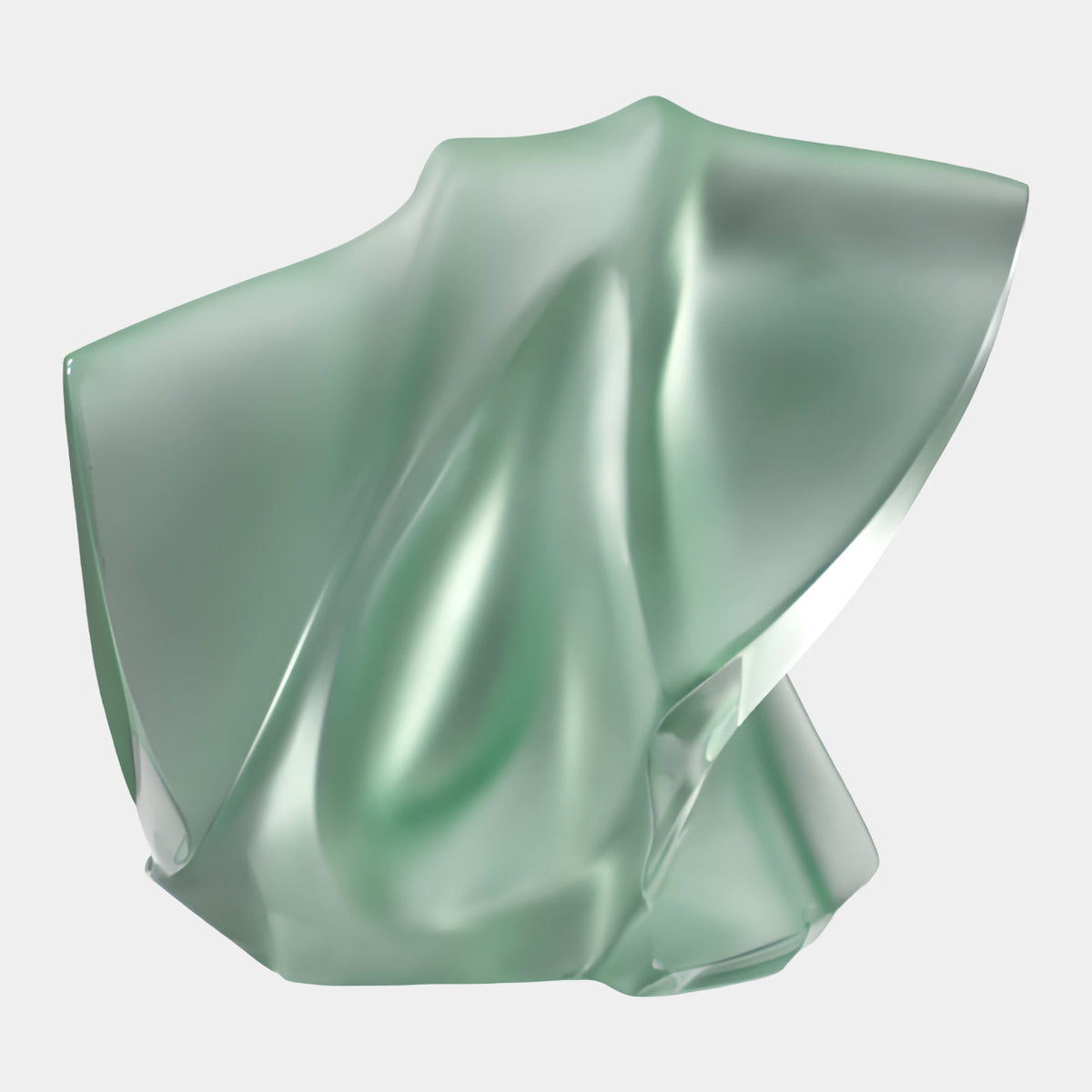 Green Frosted Falling Drapery Resin Sculpture - 22cm, a translucent green draped-cloth form with deep folds, shown on a plain light background.