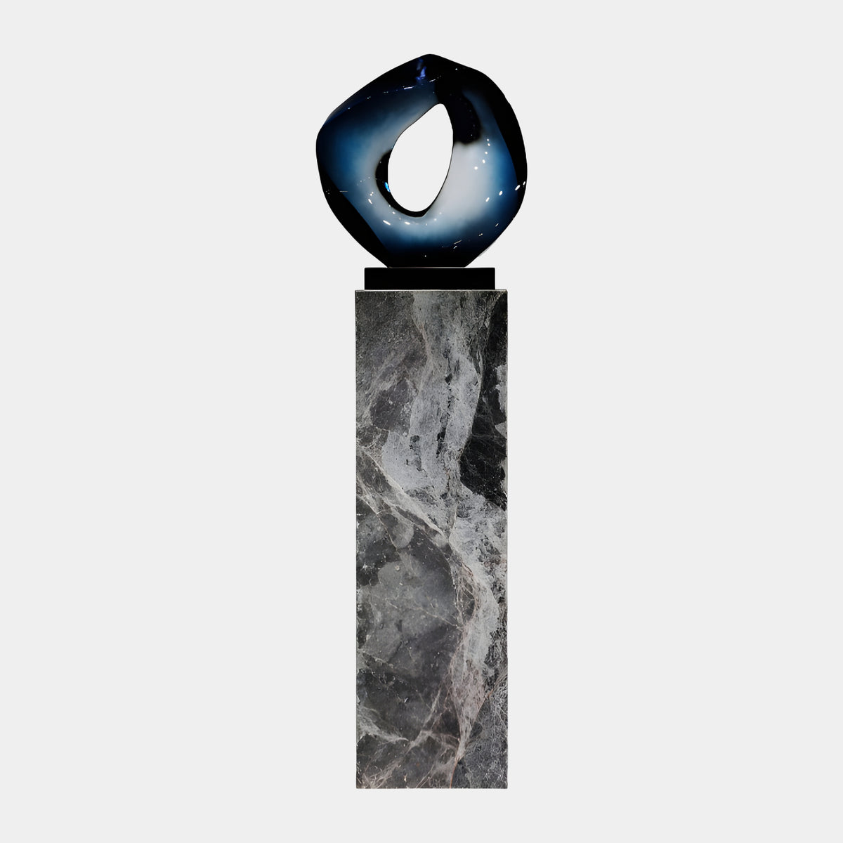 Blue Pierced Ring on a Grey Marble Plinth Resin Sculpture - 170cm