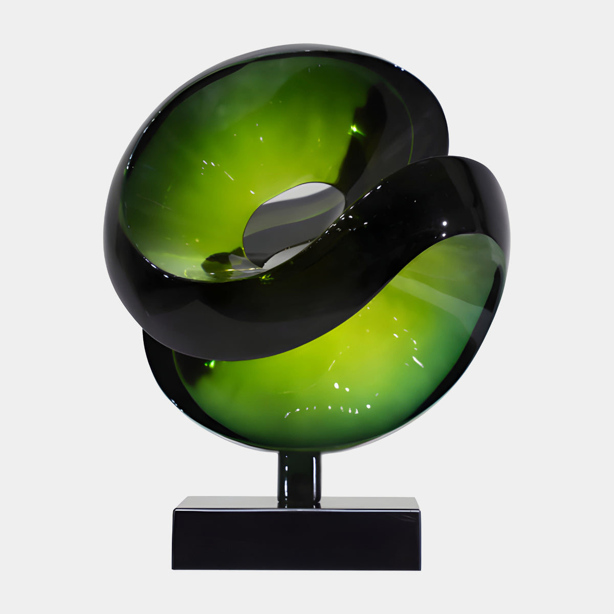 Lime Green Cut Sphere on Black Marble Resin Sculpture - 51cm