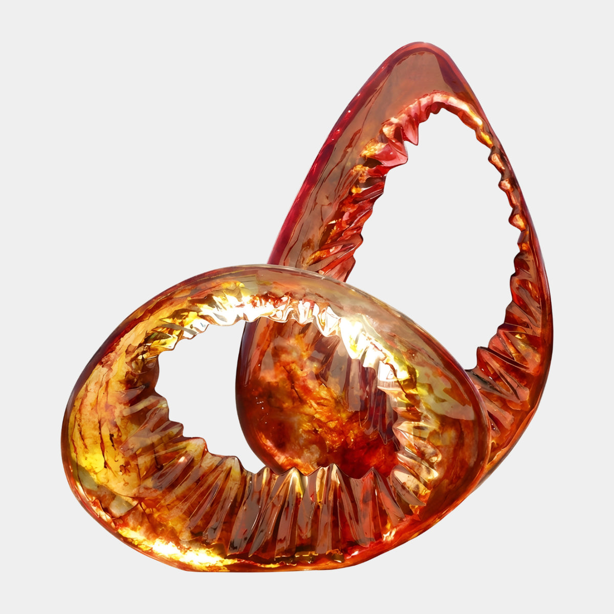 Amber Red Scalloped Looping Ribbon Resin Sculpture, 170cm, a twisting glossy loop with scalloped inner edges, shown on a plain white background.