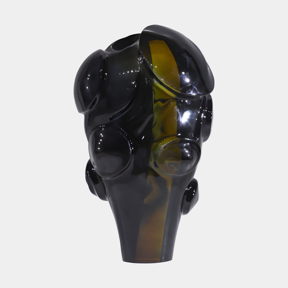 Black & Amber Bossed Resin Vase - 42cm with glossy black body, rounded bosses on the shoulders, and an amber stripe from neck to foot, shown on a plain white background.