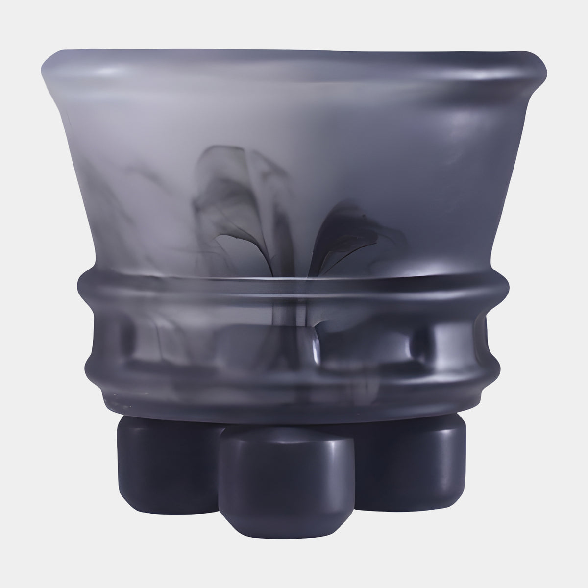 Grey Marbled Three Foot Resin Pot (32cm) with a flared rim and banded waist, matt grey and black marbled finish, standing on three cylindrical feet against a plain white background.