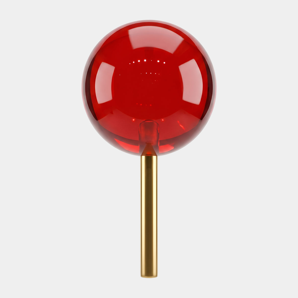 Red Acrylic Ball on a Gold Pin Sculpture - 17cm