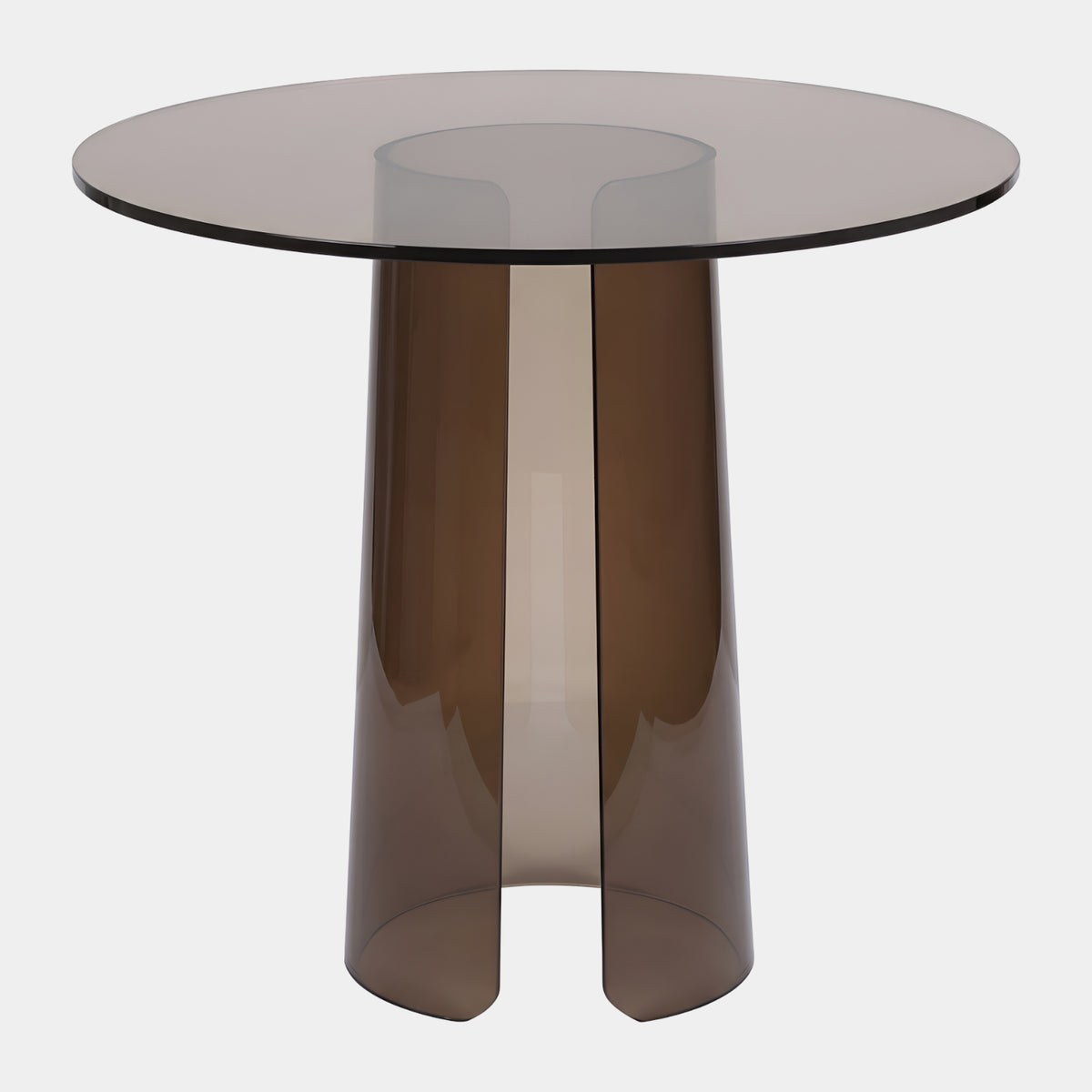 Brown Smoked Twin Sheet Acrylic Side Table, 44cm, with round glass top on curved smoked-brown acrylic base, shown on a plain white background.