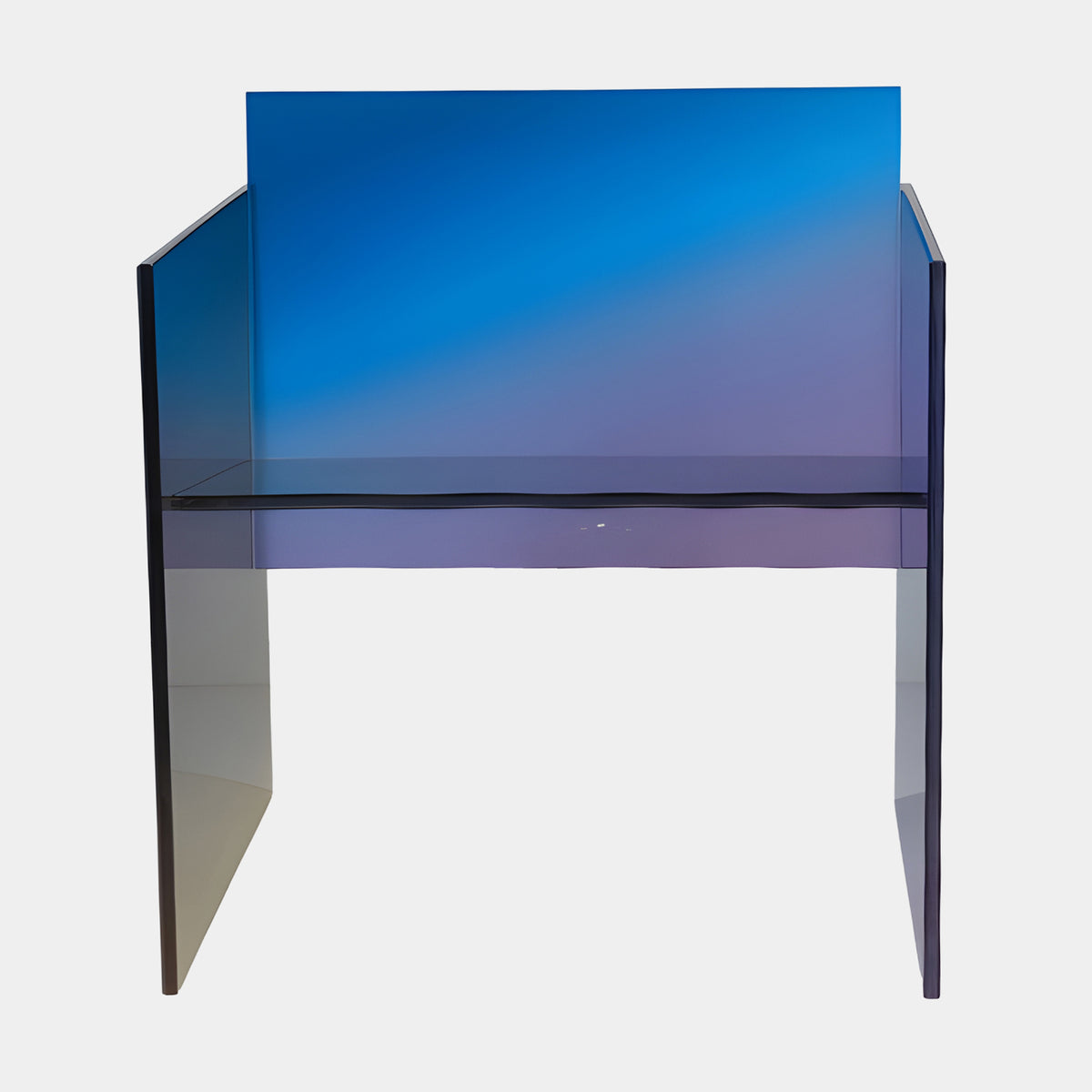 Blue to Amber Graded Panel Acrylic Armchair, 76cm, with flat panels shifting from blue to purple to amber, shown on a plain white background.