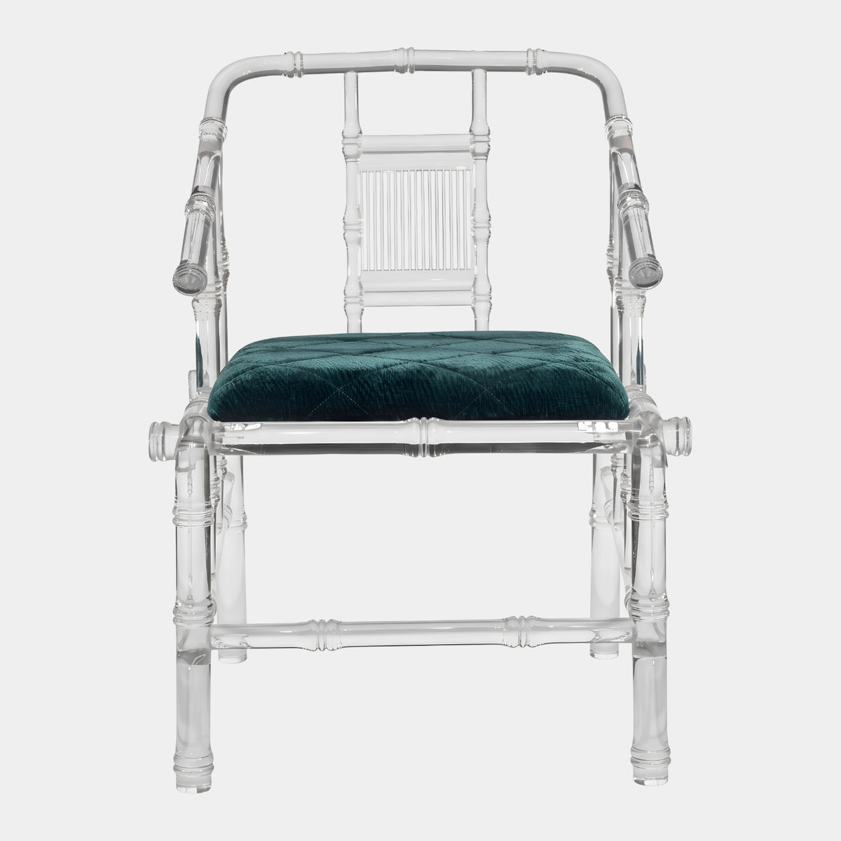 Clear Bamboo Turned Acrylic Armchair with Green Seat - 88cm