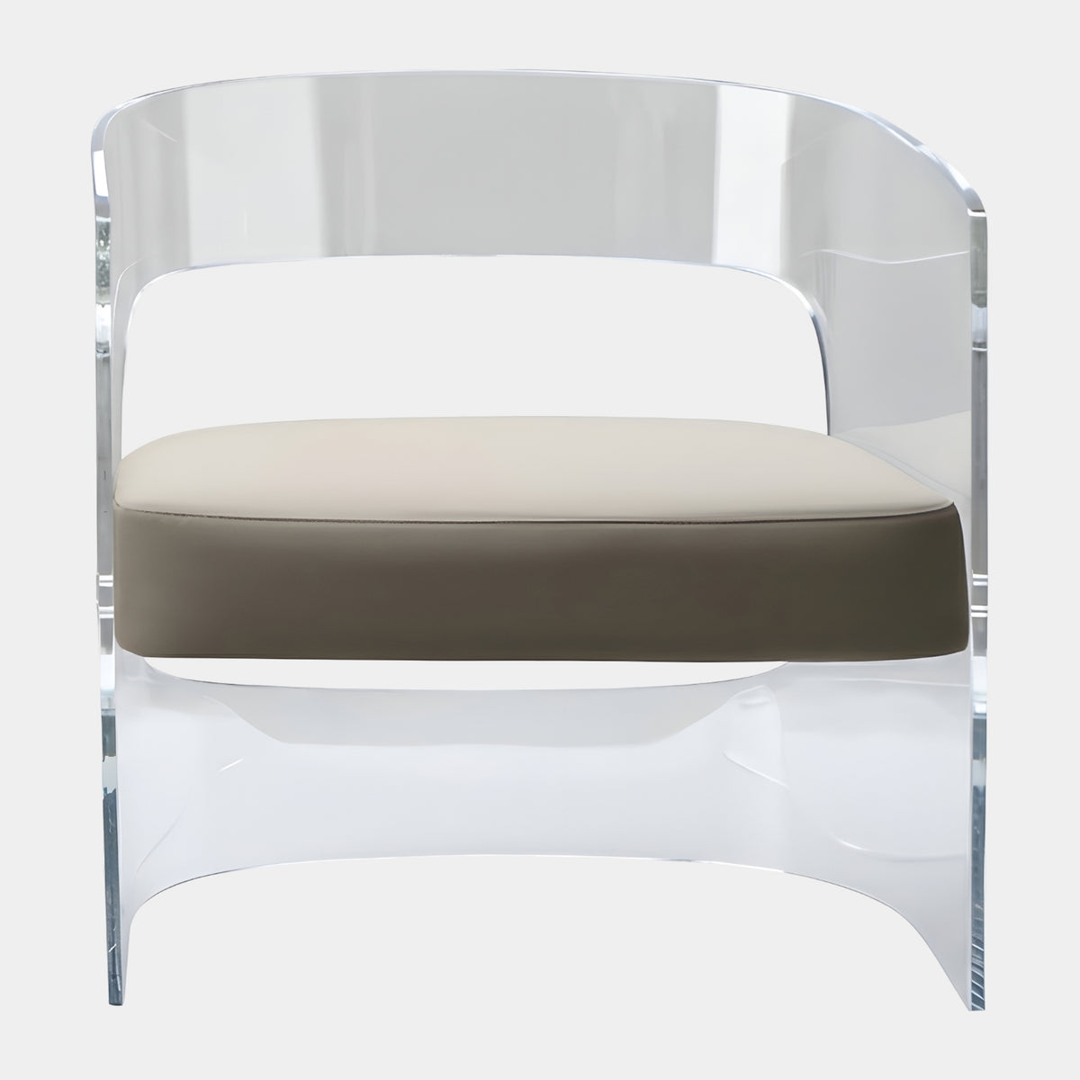 Clear Band Back Acrylic Armchair with Taupe Cushion - 83cm